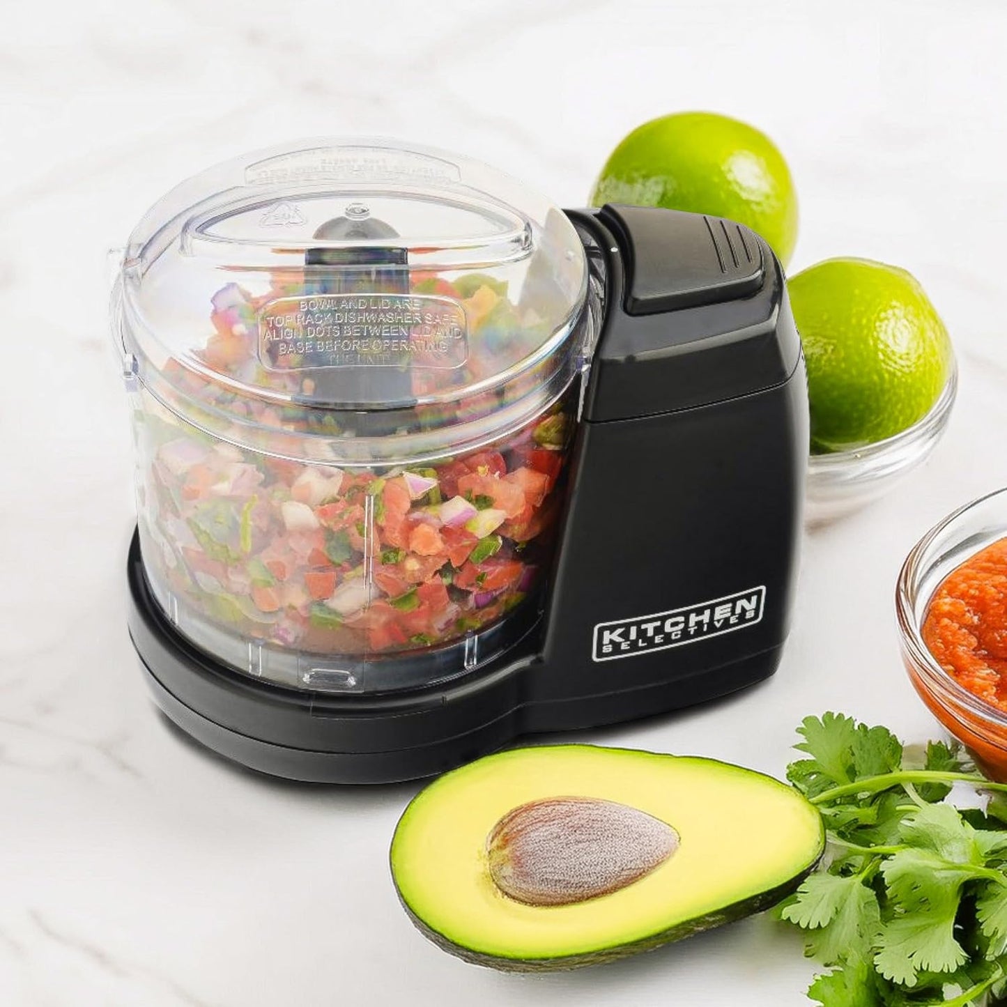 Kitchen Selectives Mini Chopper by Select Brands - Mini Electric Food Chopper for Kitchen Appliances - Features Dishwasher-Safe Parts - Chops, Minces & Dices - 1-1/2 Cups, Black