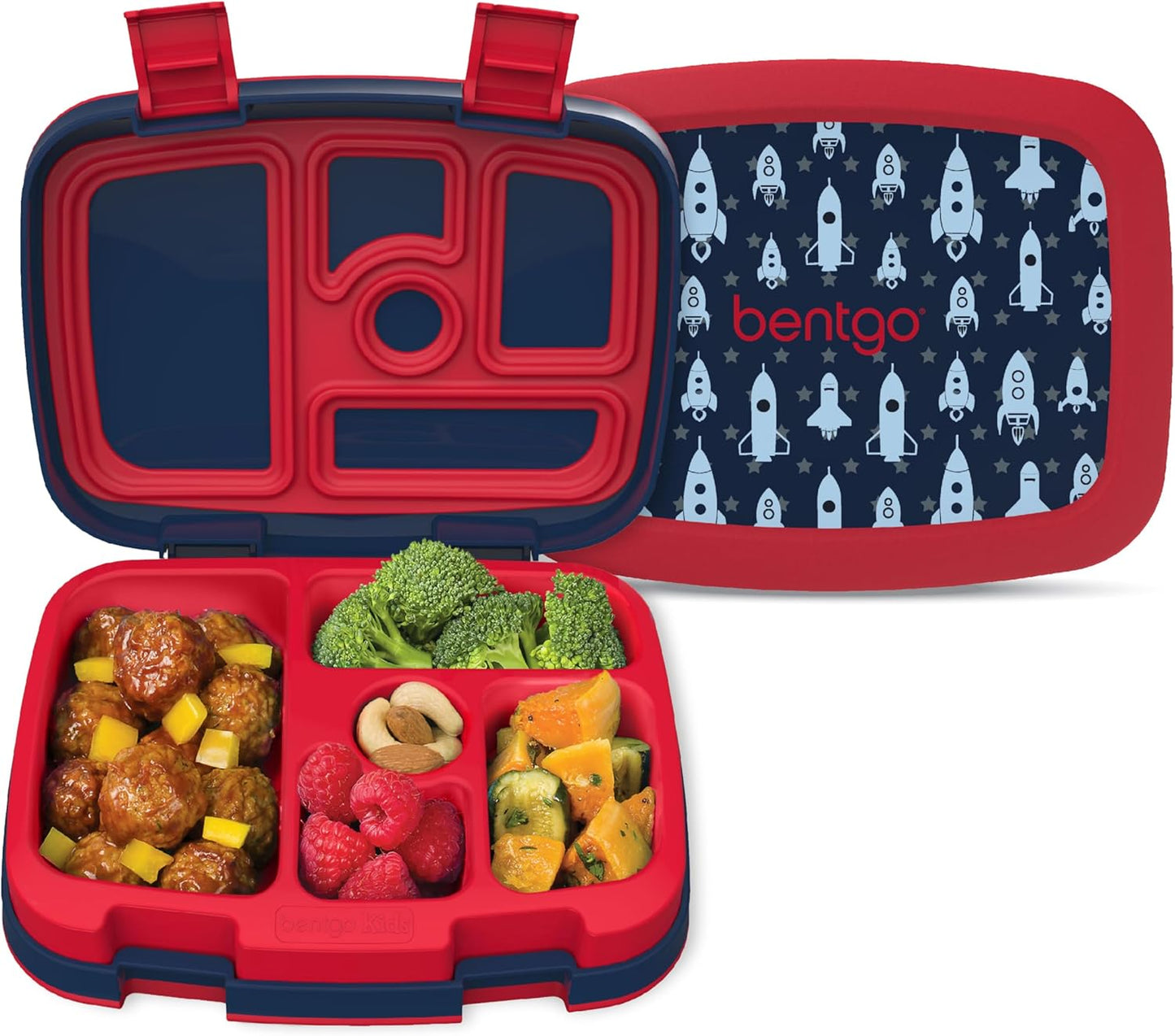 Bentgo Kids Prints Leak-Proof, 5-Compartment Bento-Style Kids Lunch Box - Ideal Portion Sizes for Ages 3-7, Durable, Drop-Proof, Dishwasher Safe, & PFAS & BPA-Free Materials (Rocket)