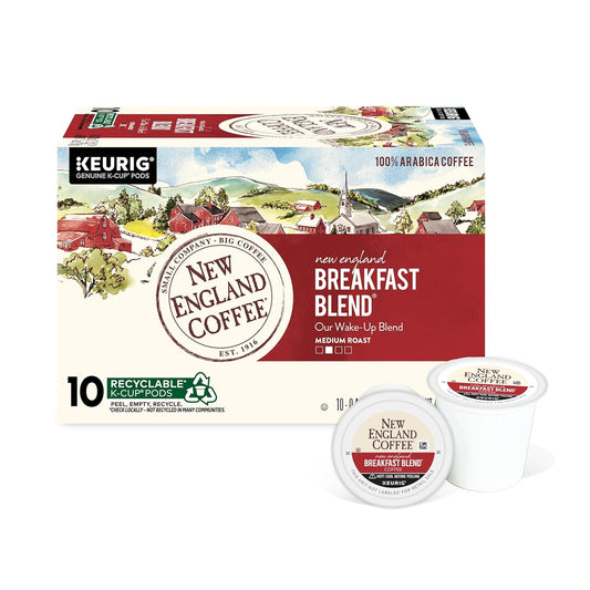 New England Coffee Breakfast Blend Medium Roast Single Serve Pods, 10ct Box (Pack of 1)