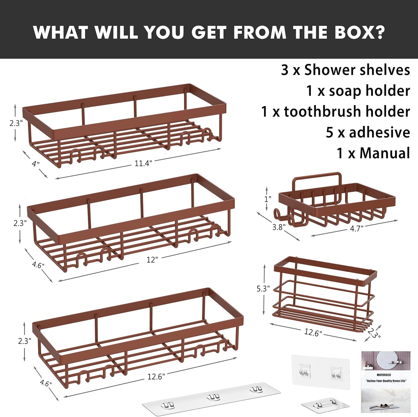 Moforoco Adhesive Shower Caddy Organizer Shelves Rack - 5 Pack Corner Bathroom Storage Organization, Home & Kitchen Decor Inside RV Accessories, Hanging First Apartment Household Camper Essentials