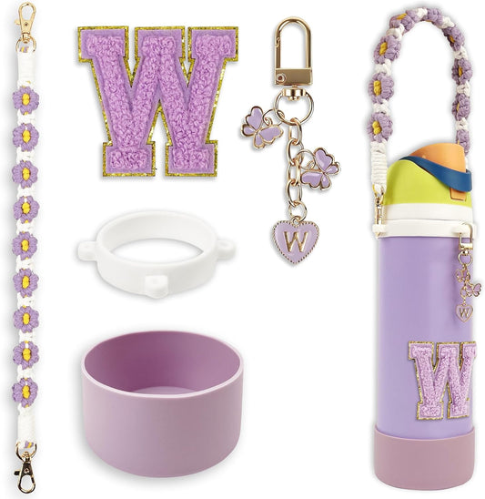 SITKOL Silicone Boot Cute Monogram Set Compatible with Owala Water Bottle 24 oz, 32 oz, 40 oz - Perfect Letter Owala Accessories for Owala Tumbler, Owala Free Sip, Pink Owala, Black Owala