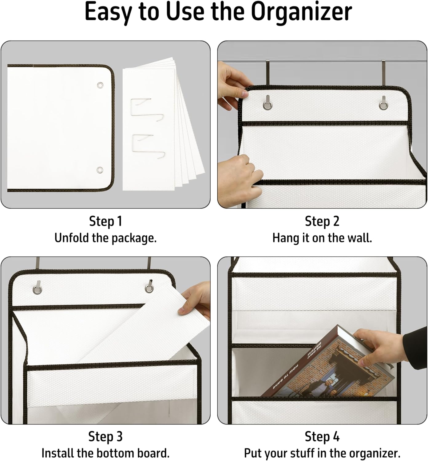 Over Door Organizer with 5 Large Pockets, Heavy Duty Hanging Organizer Storage, Closet Bathroom Nursery Bedroom Dorm, Toys Cosmetics Sundries and Baby Essentials, White