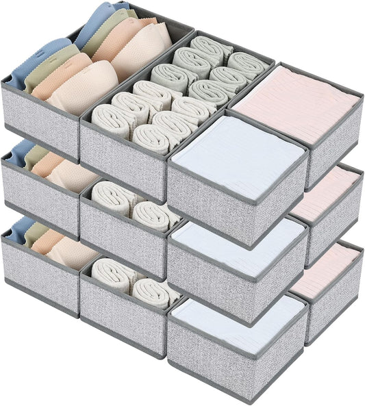 DIMJ Drawer Organizers for Clothing, Set of 12 Dresser Drawer Organizers, Fabric Closet Organizers and Storage, Drawer Dividers for Baby Clothes, Socks, Belt, Tie (Blended)