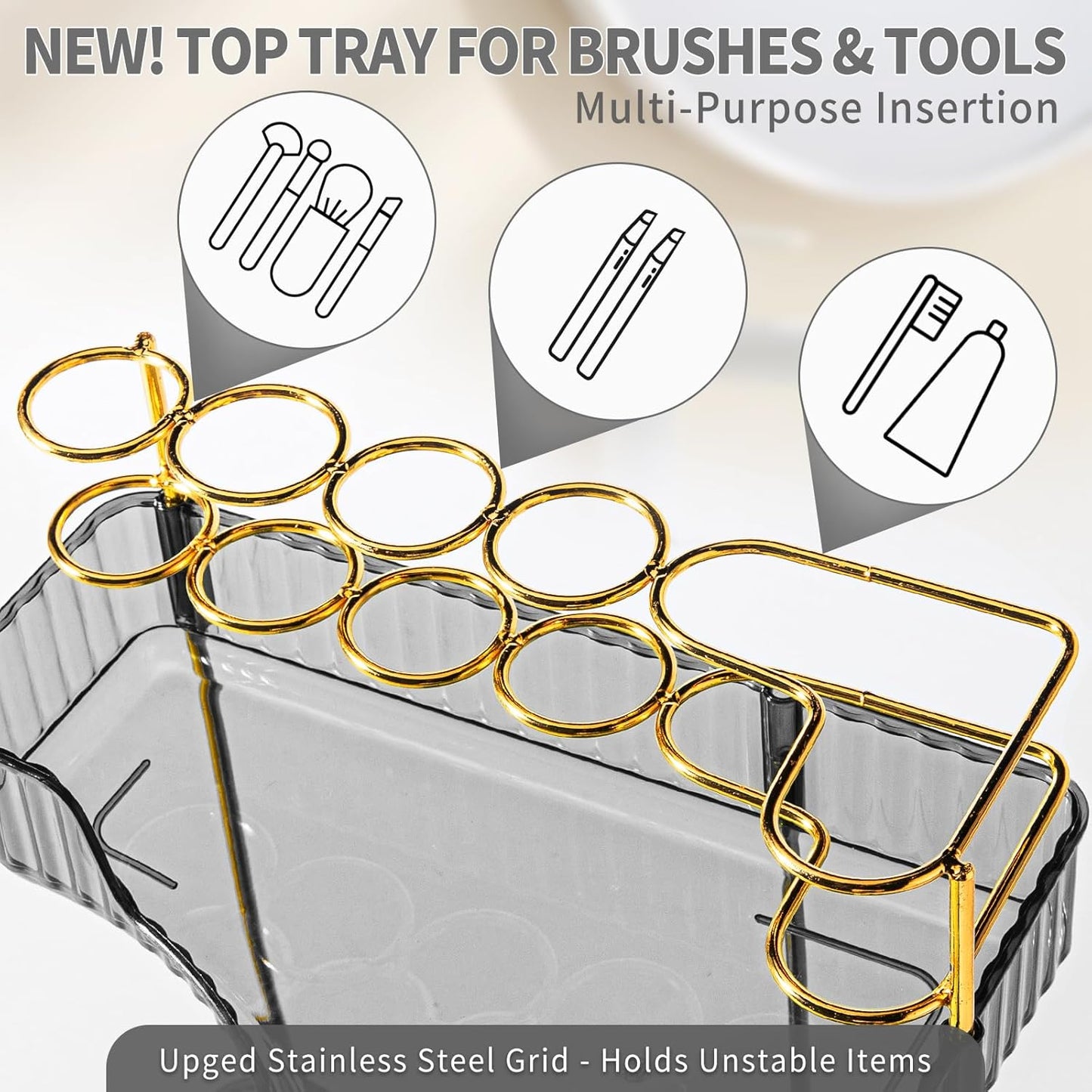 Upgraded 2-Tier Corner Bathroom Countertop Organizer – Spacious Storage for Makeup, Skincare & Perfumes, Built-in Brush Holder Fits Vanity/Dresser/Bsthtub (Slate Gray)