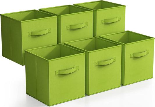 Sorbus Foldable Storage Cubes - 6 Fabric Baskets for Organizing Pantry, Closet, Shelf, Nursery, Playroom, Toy Box, Cubby - 11 Inch Dual Handle Collapsible Closet Organizers and Storage Bins (Green)