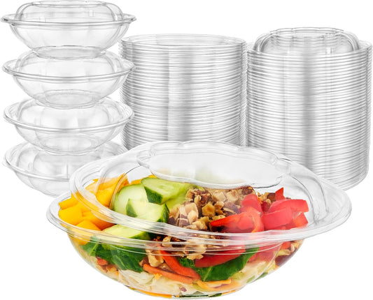 Stock Your Home 18oz Clear Plastic Salad Bowls with Lids Disposable (50 Pack) Mini Takeout Container with Snap on Lid for Fruit Salads, Quinoa, Lunch and Meal Prep, Acai Bowl, To-Go Party Containers