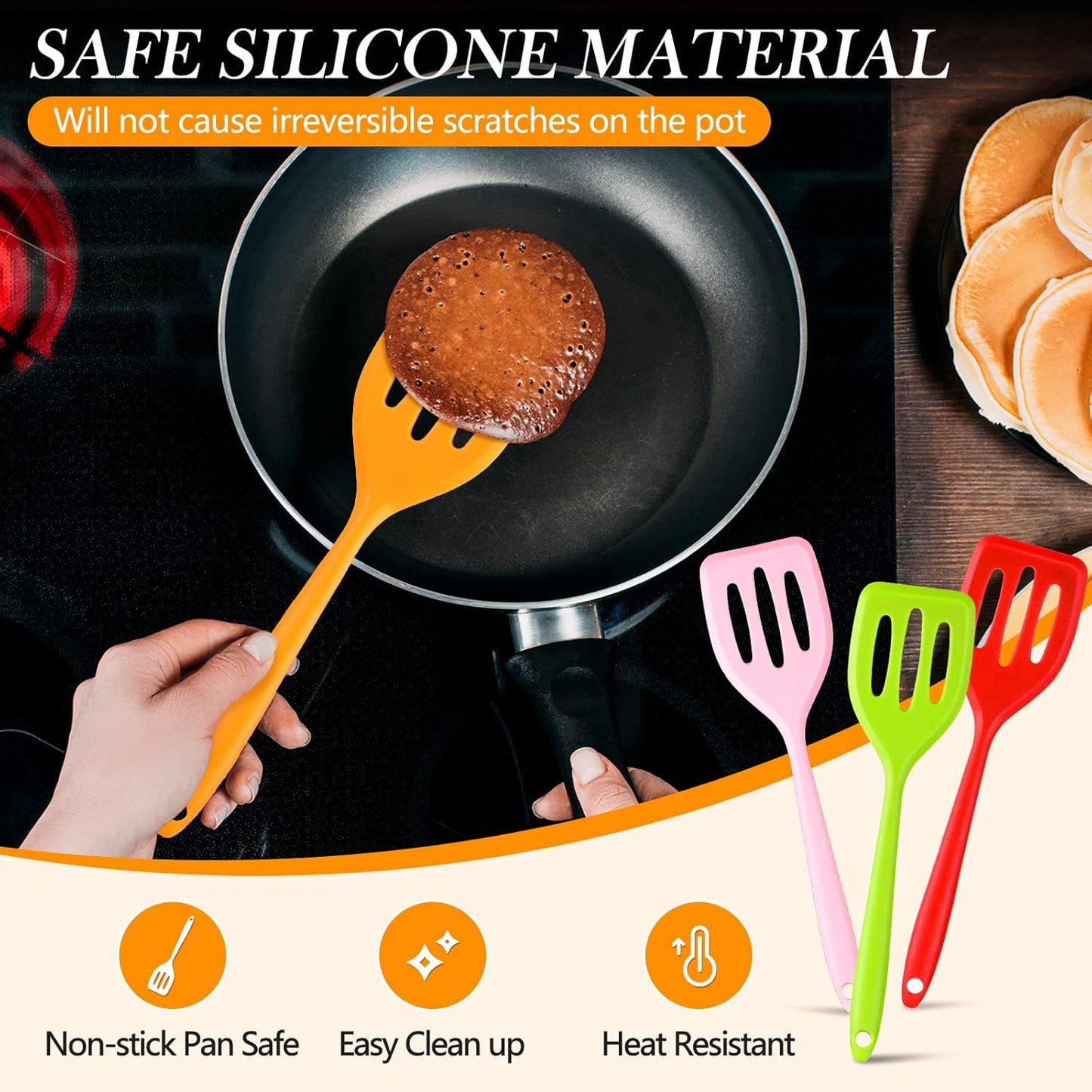 5 Pack Small Silicone Spatula Mini Rubber Turner High Heat Resistant Slotted Egg Fish Spatula Flipper Small Pancake Turner Mini Serving Cooking Kitchen Utensils (Red Blue Green Orange Pink)