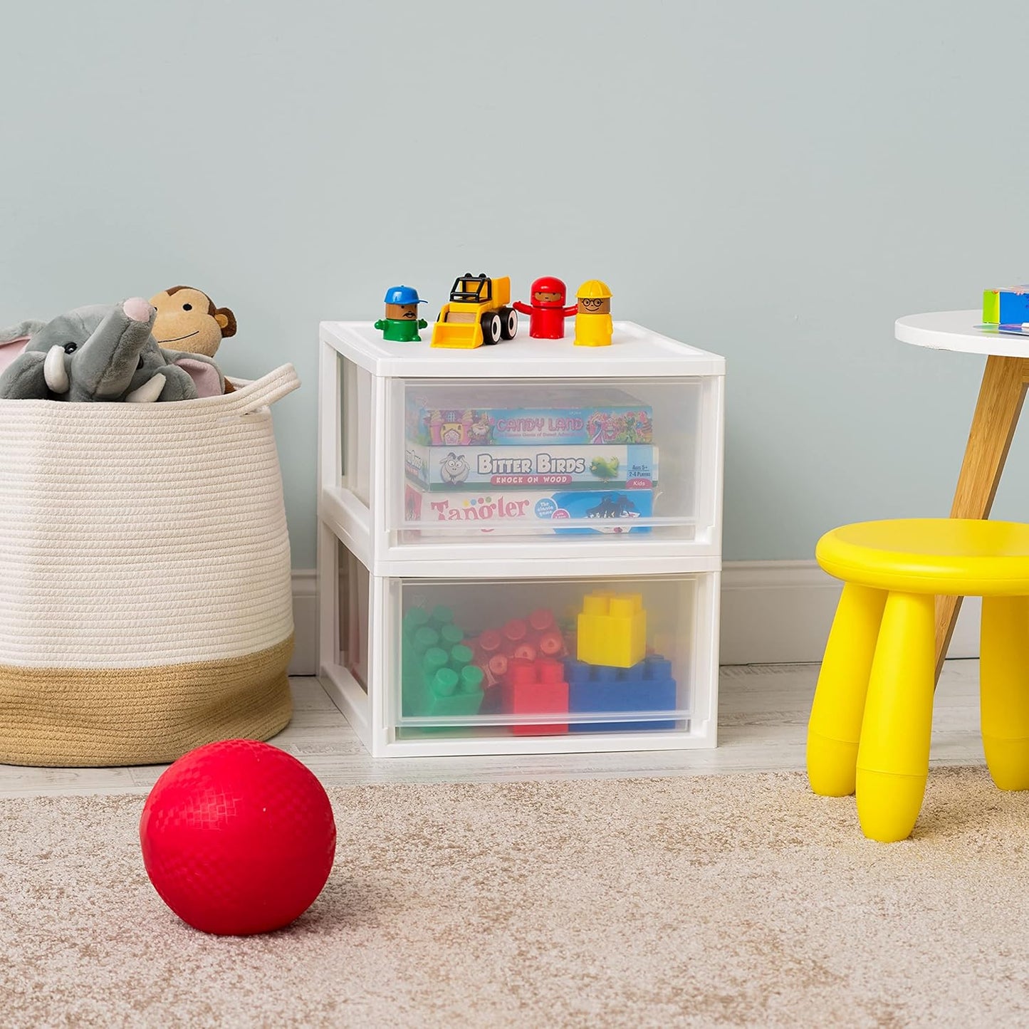 IRIS USA 30 Qt. Plastic Drawer Storage Organizer Stacking Drawers, 2-Pack, Stackable Unit with Sliding Drawer for Clothes Bedroom Kitchen Under Sink Pantry Craft Room Bathroom Dorm Office, White