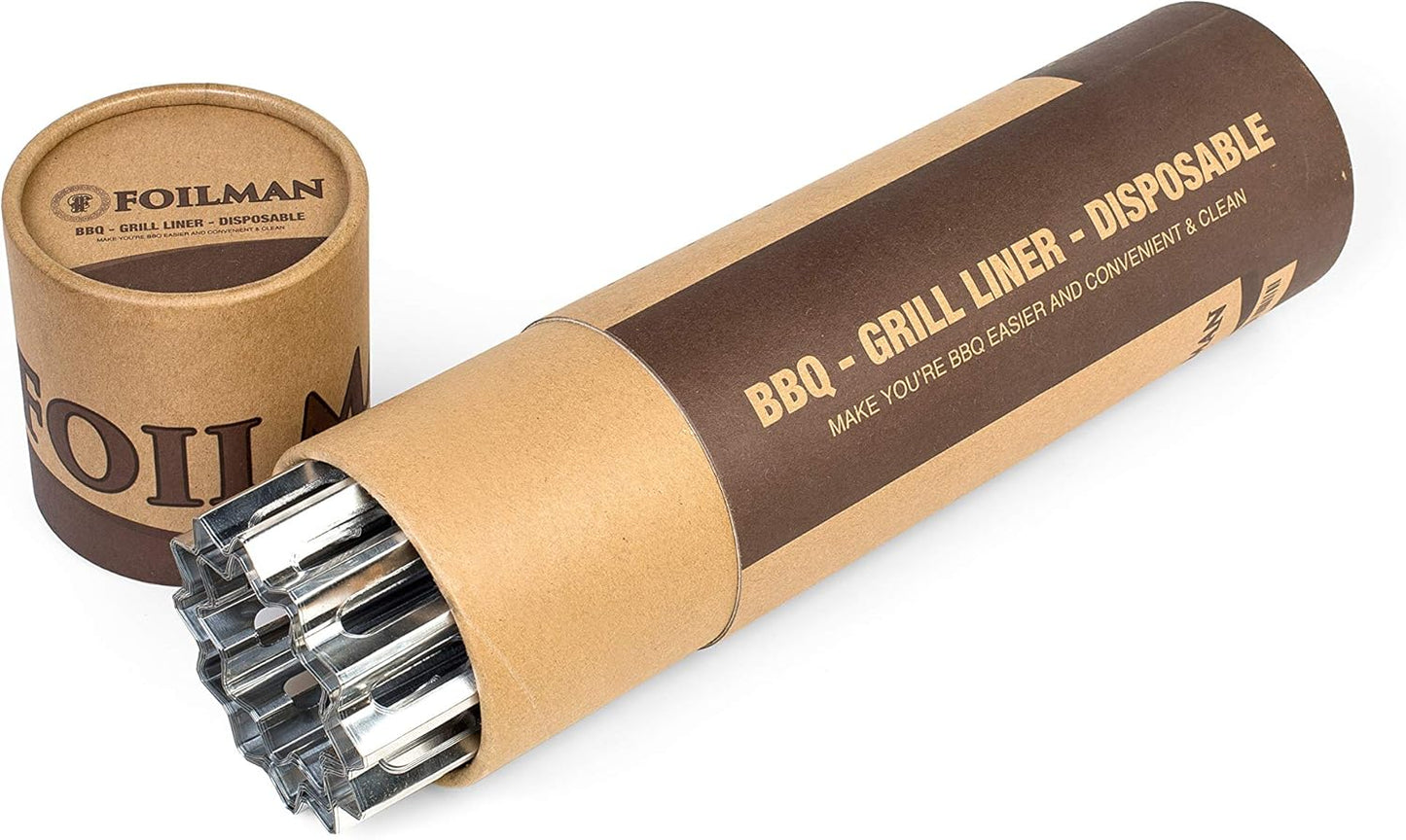 Foilman Heavy-Duty Disposable Aluminum Grill Liners, 12 x 20 Inch Nonstick Cooking Sheets for BBQ, Protects Grates from Grease, Even Heat Distribution, Easy Cleanup for Outdoor Grilling - Pack of 12