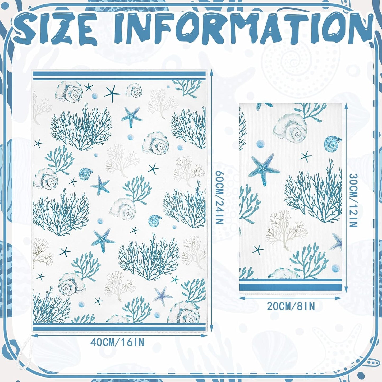 Boyiee Set of 6 Beach Kitchen Towels Coastal Ocean Dish Towels Sea Nautical Tea Towels Absorbent 24 x 16 Inches Shell Coral Starfish Hand Towels Summer Gifts for Farmhouse Kitchen Bathroom Decorations