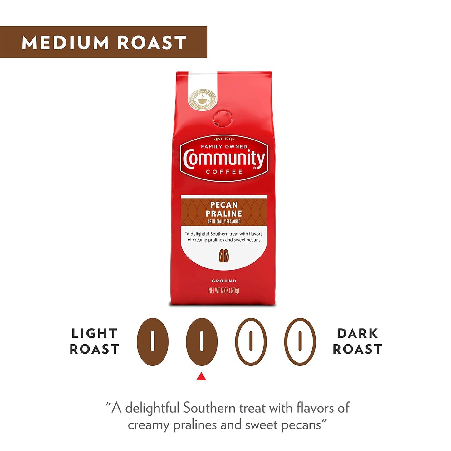 Community Coffee Medium Roast Ground Coffee | Pecan Praline Flavored | 12 Ounce Bag | Pack of 3