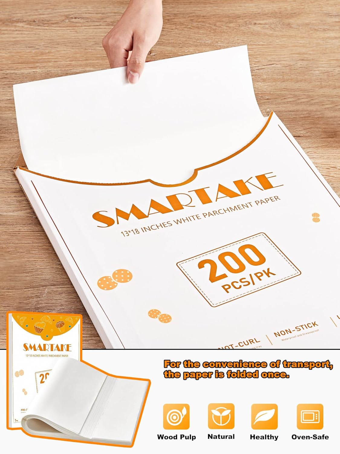 SMARTAKE 200 Pcs Parchment Paper Baking Sheets, 13x18 Inch Non-Stick Precut Baking Parchment, Suitable for Baking Grilling Air Fryer Steaming Bread Cup Cake Cookie and More (White)