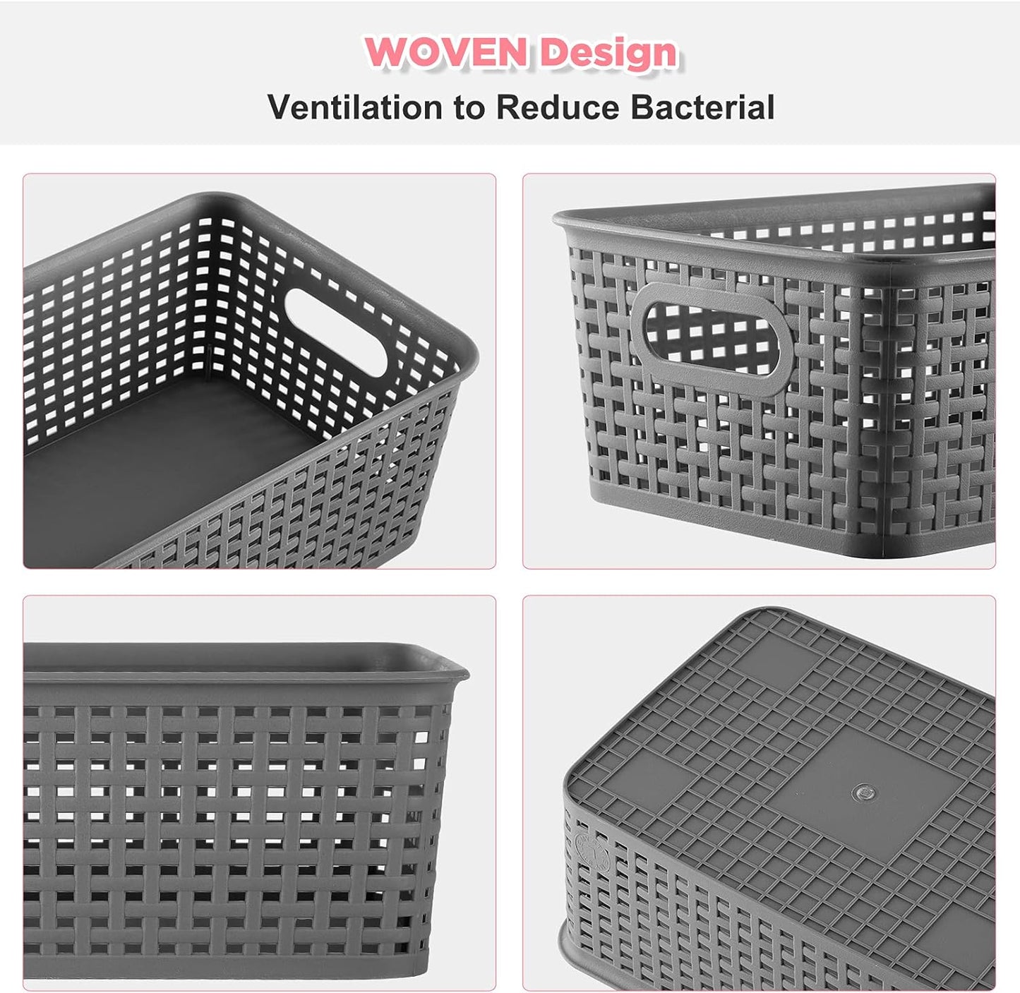 AREYZIN Plastic Storage Baskets Bins With Lid Organizing Container Lidded Knit Storage Organizer Bins for Shelves Drawers Desktop Closet Playroom Classroom Office, 6 Pack