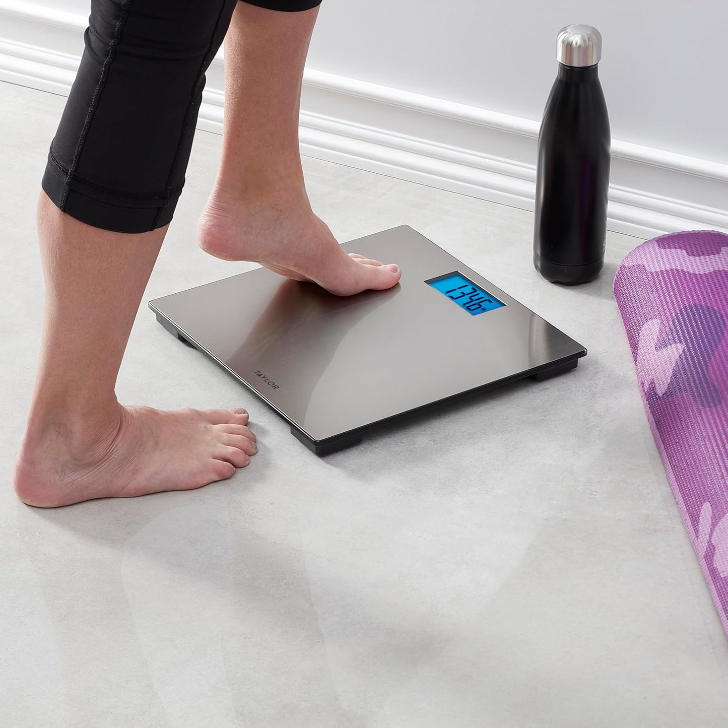 Taylor Digital Scales for Body Weight, High 400 LB Capacity, Brushed Stainless Steel Thin Glass Platform, Unique Blue LCD, Durable Platform, 11.8 x 11.8 Inches, Stainless Steel