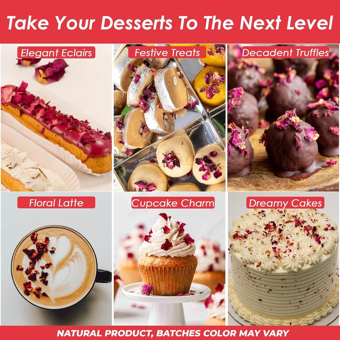 Cure Wid Pure Certified Organic Dried Rose Petals 1oz Food-Grade Edible Rose Petals for Tea,Cocktails,Baking,Skincare & DIY - Sun-Dried,Non-GMO,Gluten & Chemical-Free Edible Flowers in Resealable Bag