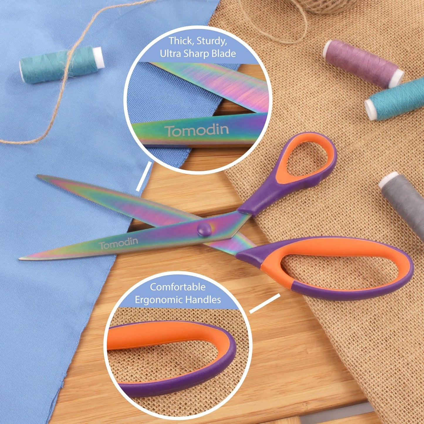 BambooMN Titanium Softgrip Scissors Set for Sewing, Arts, Crafts, Office - Purple w/Orange - 3 Set of 3