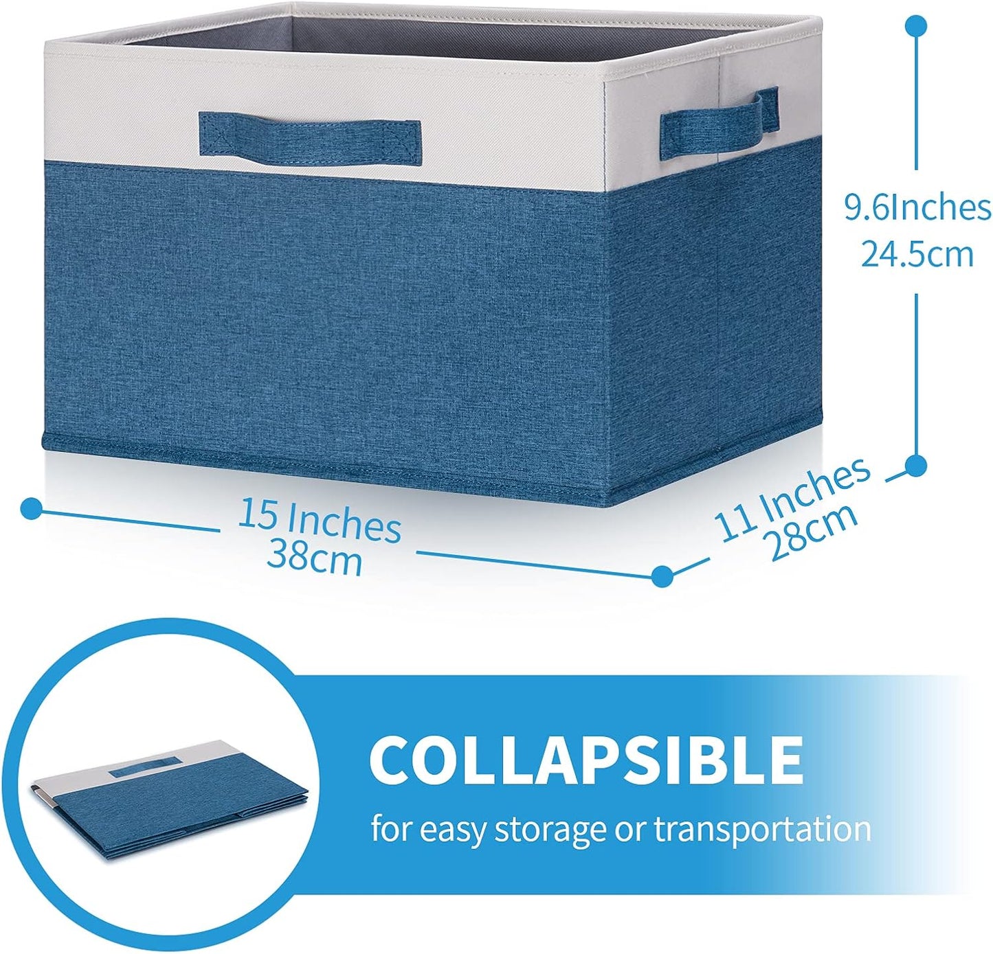 GhvyenntteS 6 Pack Fabric Storage Bins, 15x11x9.6 inch Closet Storage Bins for Shelves with 3 Handles, Foldable Storage Baskets for Shelves, Sturdy Closet Organizers and Storage Boxes, Blue