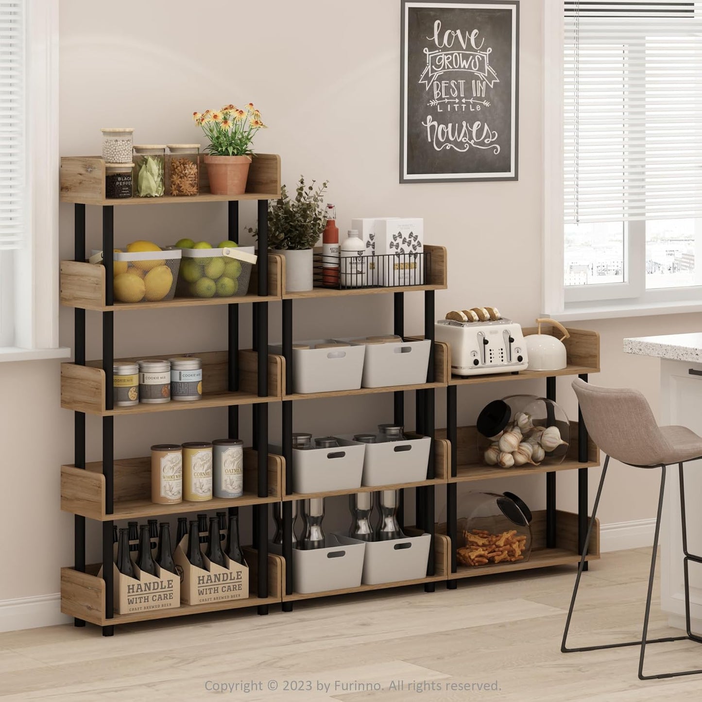 Furinno TURN-N-TUBE 3-Tier Display Shelf, Storage Shelves, Book Shelf, Open Shelves with Rounded Corner Top Edges, for Organization and Storage, Living Room, Home Office, Flagstaff Oak