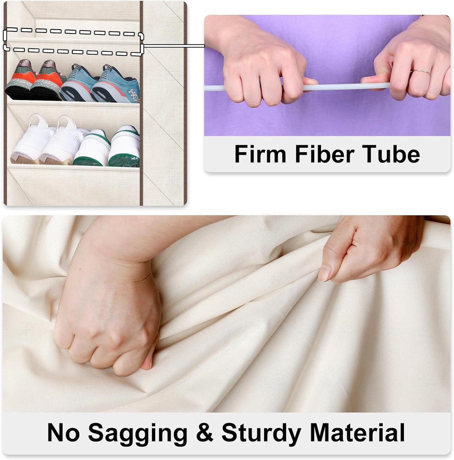 SLEEPING LAMB Over The Door Shoe Organizer for Closet with Large Deep Pockets, Narrow Shoe Rack for Door Hanging Boots Storage, Beige