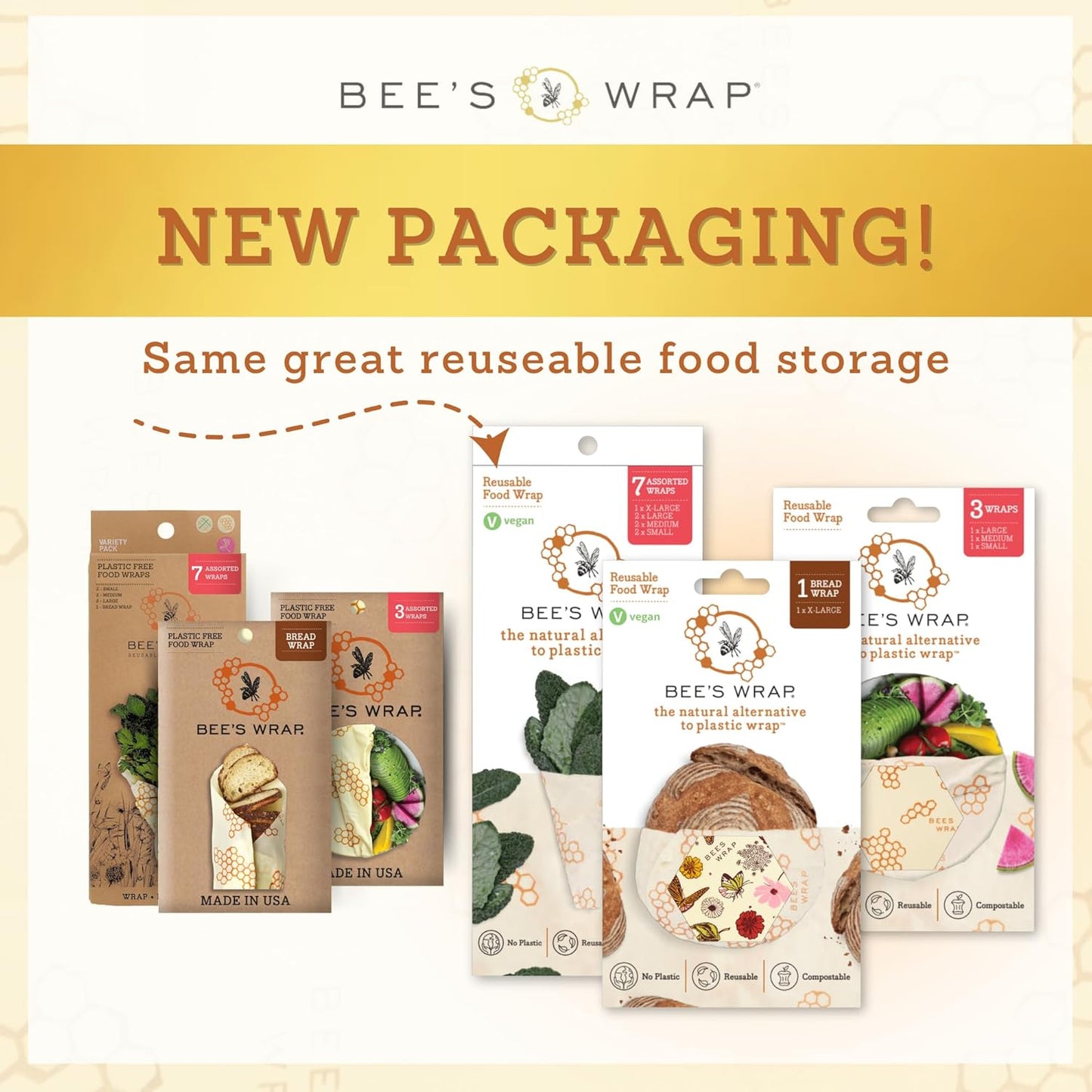 Bee's Wrap Beeswax Wraps for Food - Made in USA Reusable & Organic Food Wraps, Sandwich Wrap & Bowl Covers - Eco-Friendly Alternative to Aluminum Foil & Plastic Wrap, Mushroom Magic 3 Pack (S, M, L)