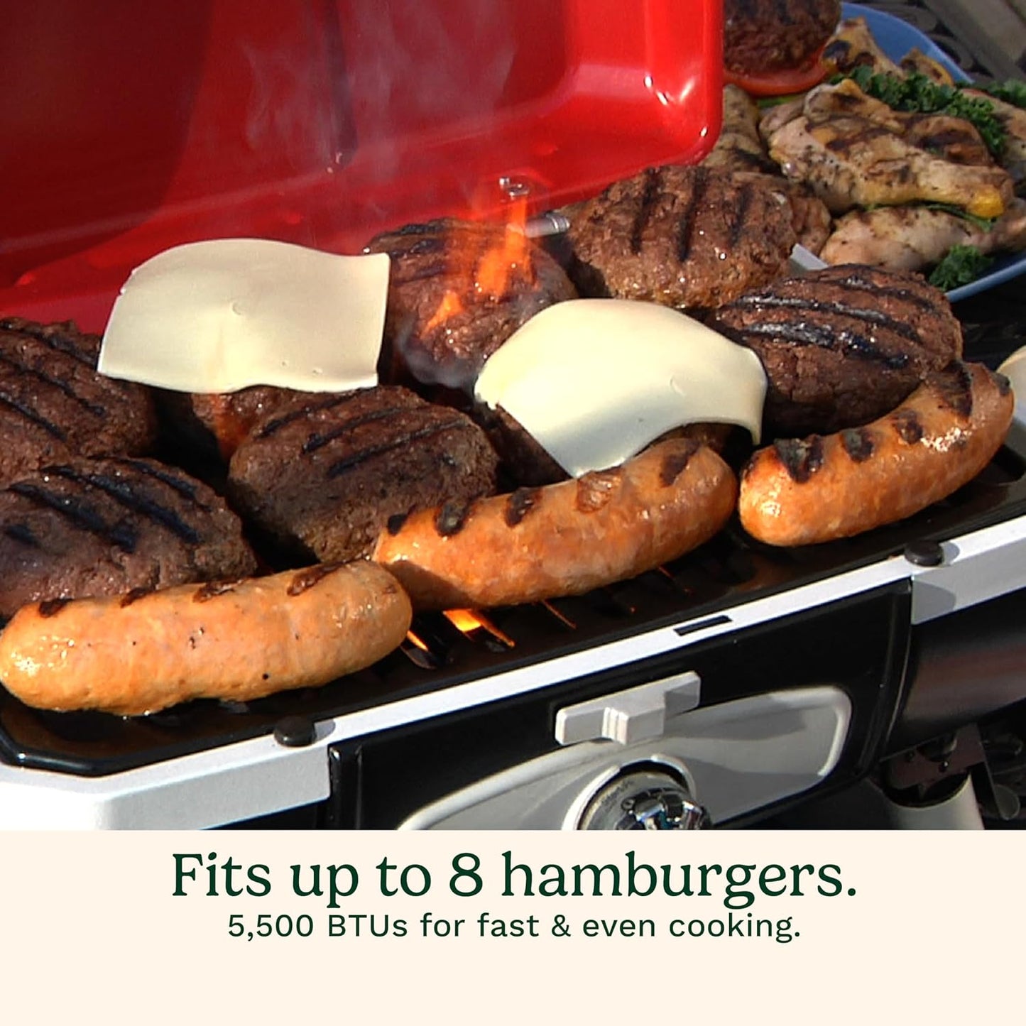 Cuisinart Petite Gourmet Portable Gas Grill, Compact Portable Grill Propane, 150 Sq. In. Cooking Surface, 5,500 BTU Burner Small Gas Grills for Camping, BBQ, Folding Legs and Carry Handles, Red