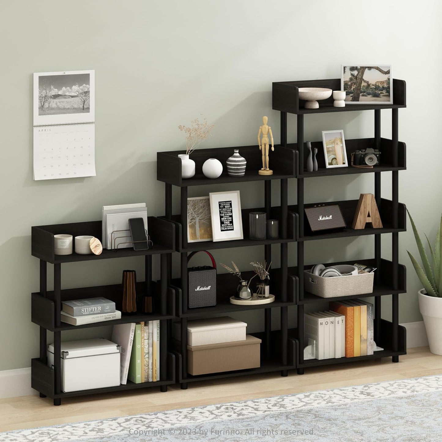 Furinno TURN-N-TUBE 3-Tier Display Shelf, Storage Shelves, Book Shelf, Open Shelves with Rounded Corner Top Edges, for Organization and Storage, Living Room, Home Office, Espresso