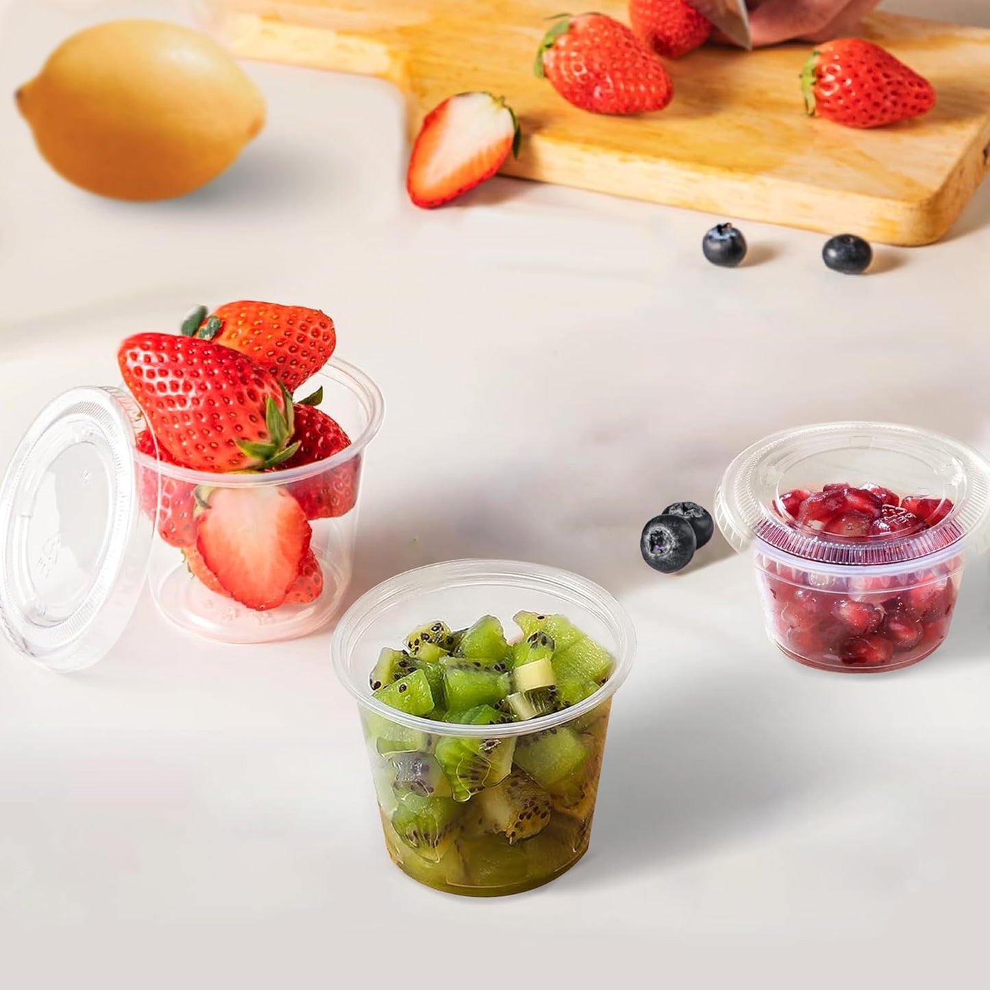 TashiBox 200 Sets - 4 oz Portion Cups With Lids, Small Plastic Containers, Airtight and Stackable Souffle Cups for Jello Shots, Sauce, Condiments, Lunch, Party, Trips (Pack of 2)