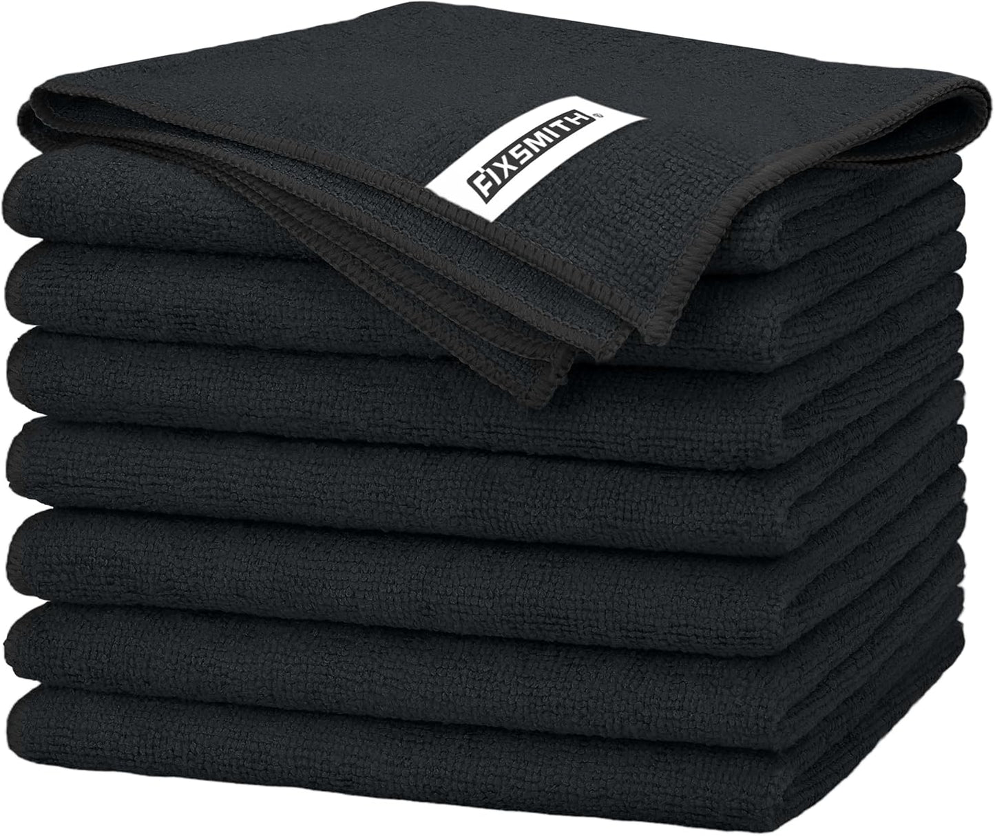 FIXSMITH Black Microfiber Cleaning Cloth -Pack of 8, Highly Absorbent Cleaning Rags, 16"X12" All Purpose Cleaning Towels for Housekeeping, Kitchen, Car, Lint Free and Reusable Microfiber Towels