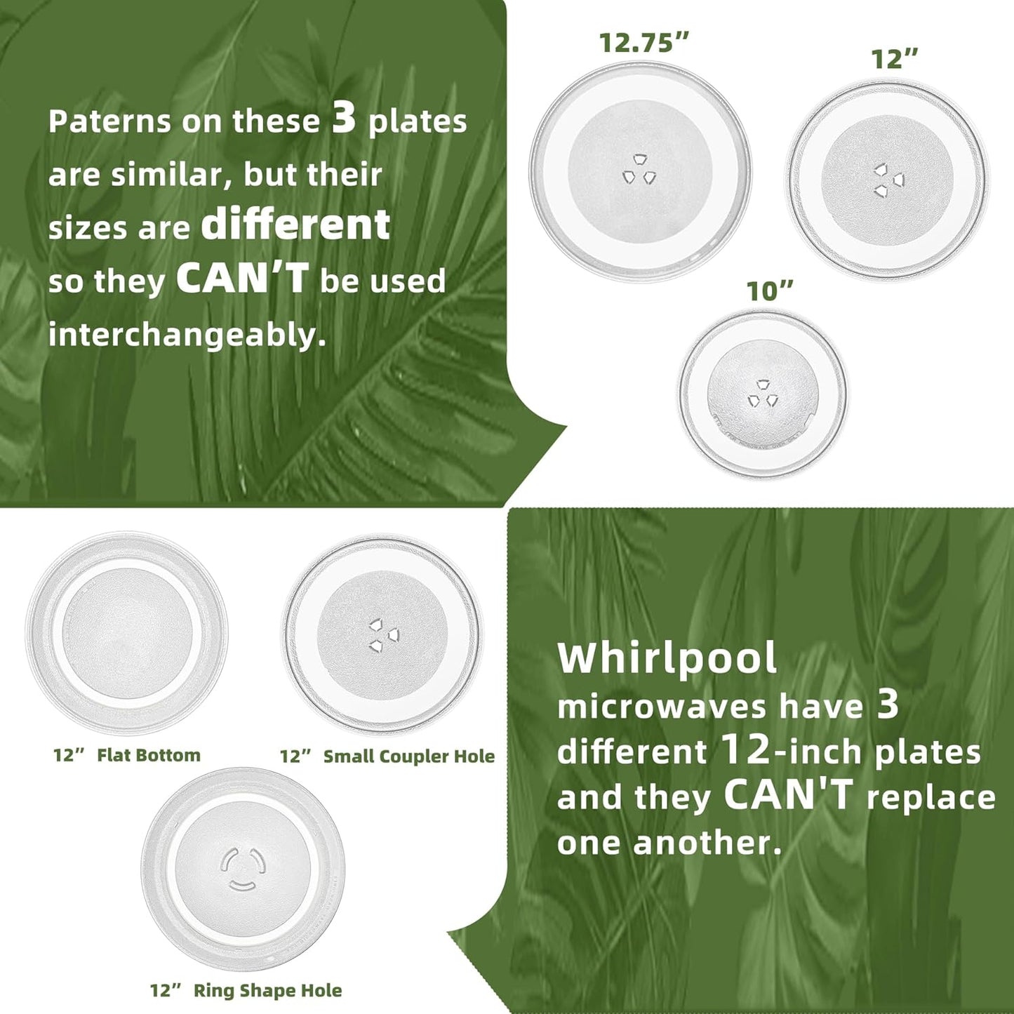 12" Whirlpool Microwave Glass Plate Replacement W11367904 W11291538 W10337247 W11443145, Compatible with Whirlpool Microwave Glass Turntable Plate WMH31017 WML55011 Whirlpool 12 Inch Microwave Plate