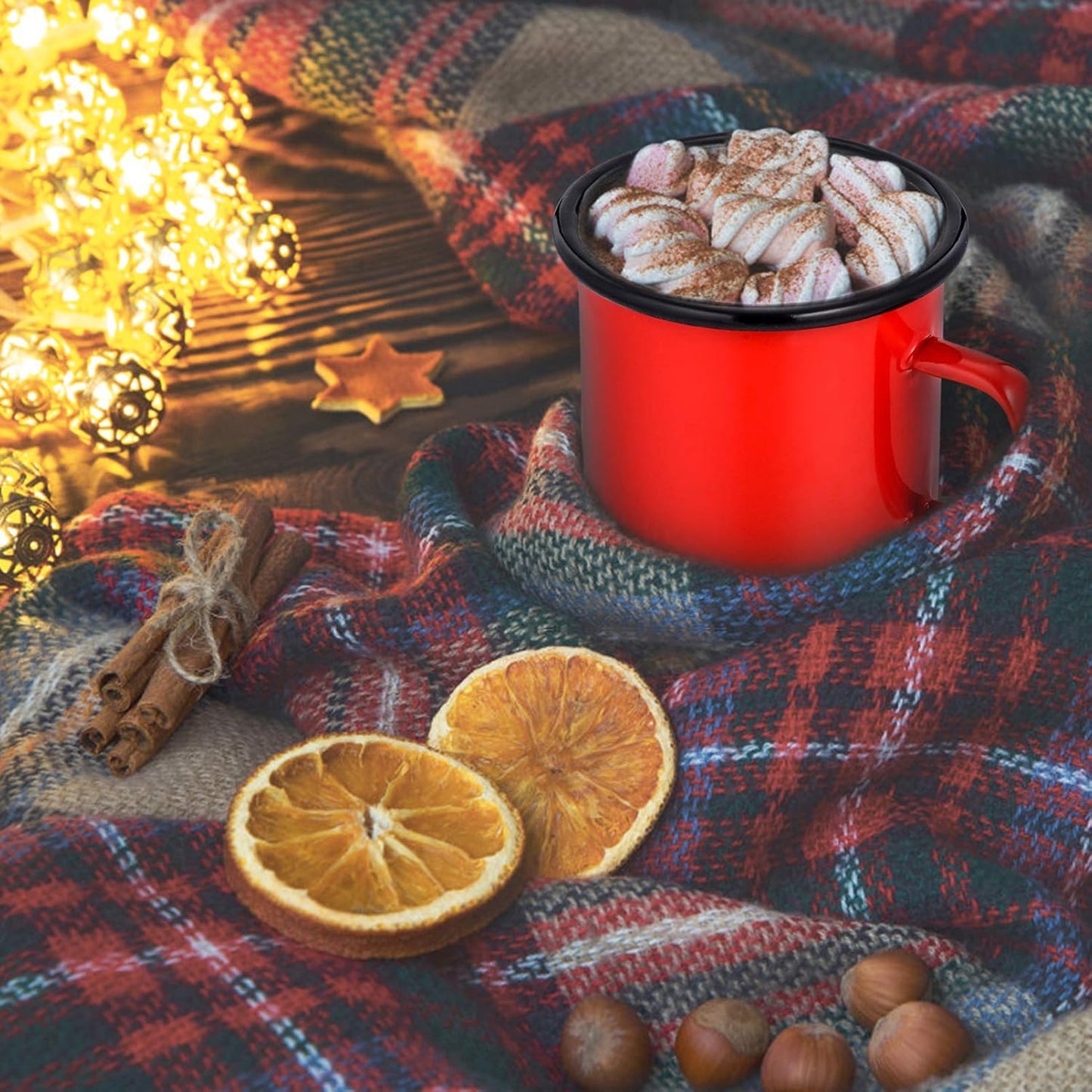 P&P CHEF Enamel Camping Coffee Mug Set of 6, Small Colored Mugs Cups for Family Gathering/Friend Party/Camping/Picnic/Fishing, Lightweight & Portable -12 Ounce, 350ML & Multicolor