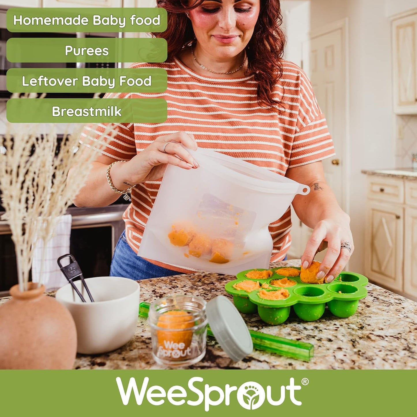 WeeSprout Silicone Freezer Tray with Clip on Lid Perfect Food Storage Container for Homemade Baby Food, Vegetable, Fruit Purees, and Breast Milk (Bright Purple, Ten 1.5 Ounce Sections)