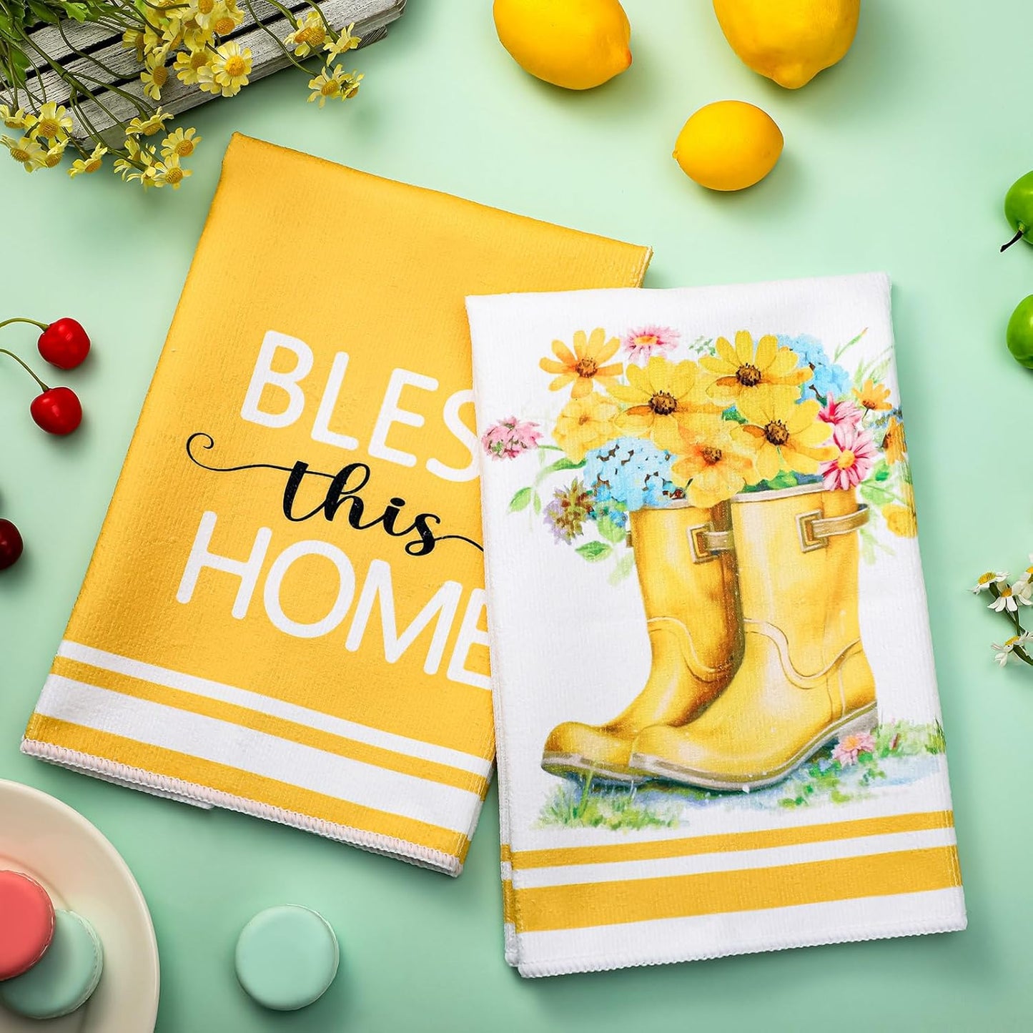 Boyiee Set of 6 Yellow Flower Kitchen Towels Decorative Floral Tea Towels Absorbent Home Dish Towels 24 x 16 Inch Truck Reusable Hand Towel Housewarming Gift for Farmhouse Kitchen Bathroom Decoration