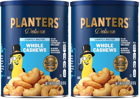PLANTERS Deluxe Lightly Salted Cashews, Party Snacks, Plant-Based Protein, Quick Snack for Adults, After School Snack, Flavored with Sea Salt, Kosher, 1lb 2.25oz (Pack of 2)