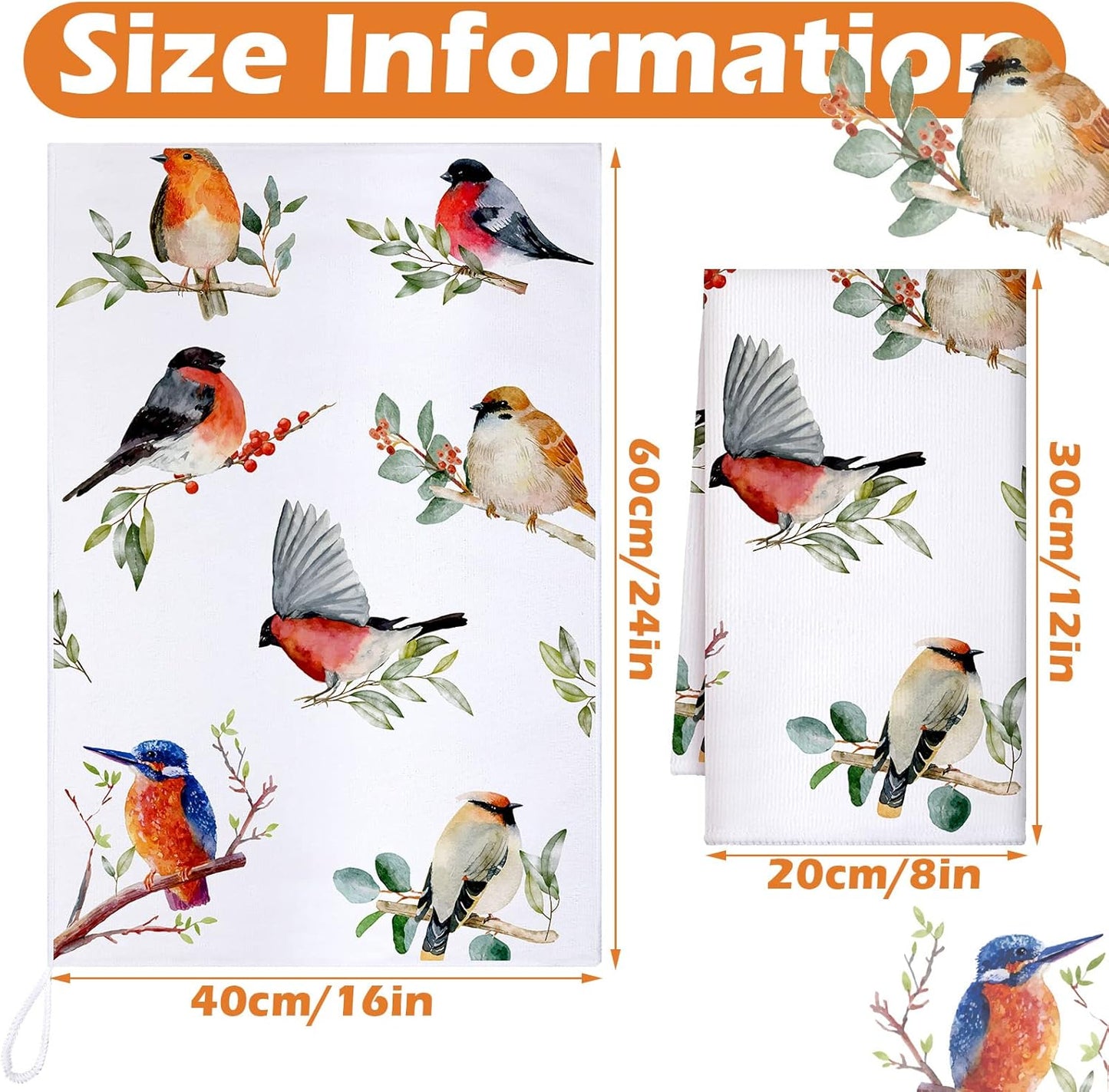 Set of 6 Birds Kitchen Towels Hummingbird Tea Towels Absorbent Dish Towels Birds on Branch 24 x 16 Inches Kitchen Gifts Cardinal Hand Towels Bird Lover Gifts for Farmhouse Kitchen Bathroom Decorations