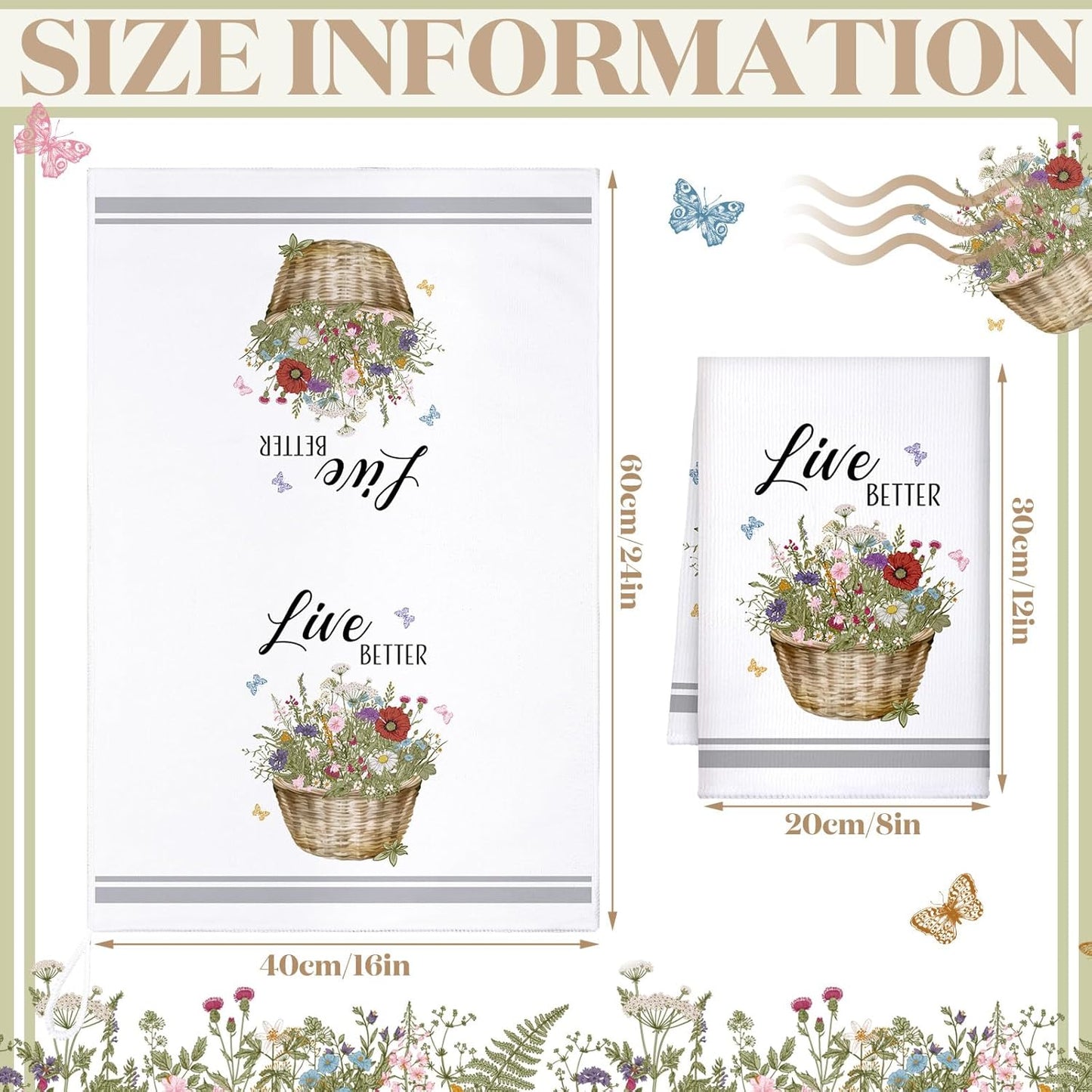 Boyiee Set of 6 Floral Kitchen Towels Wildflower Dish Towels Butterfly Truck Tea Towels 24 x 16 Inches Absorbent Hand Towels Flower Lover Housewarming Gifts for Farmhouse Kitchen Bathroom Decorations