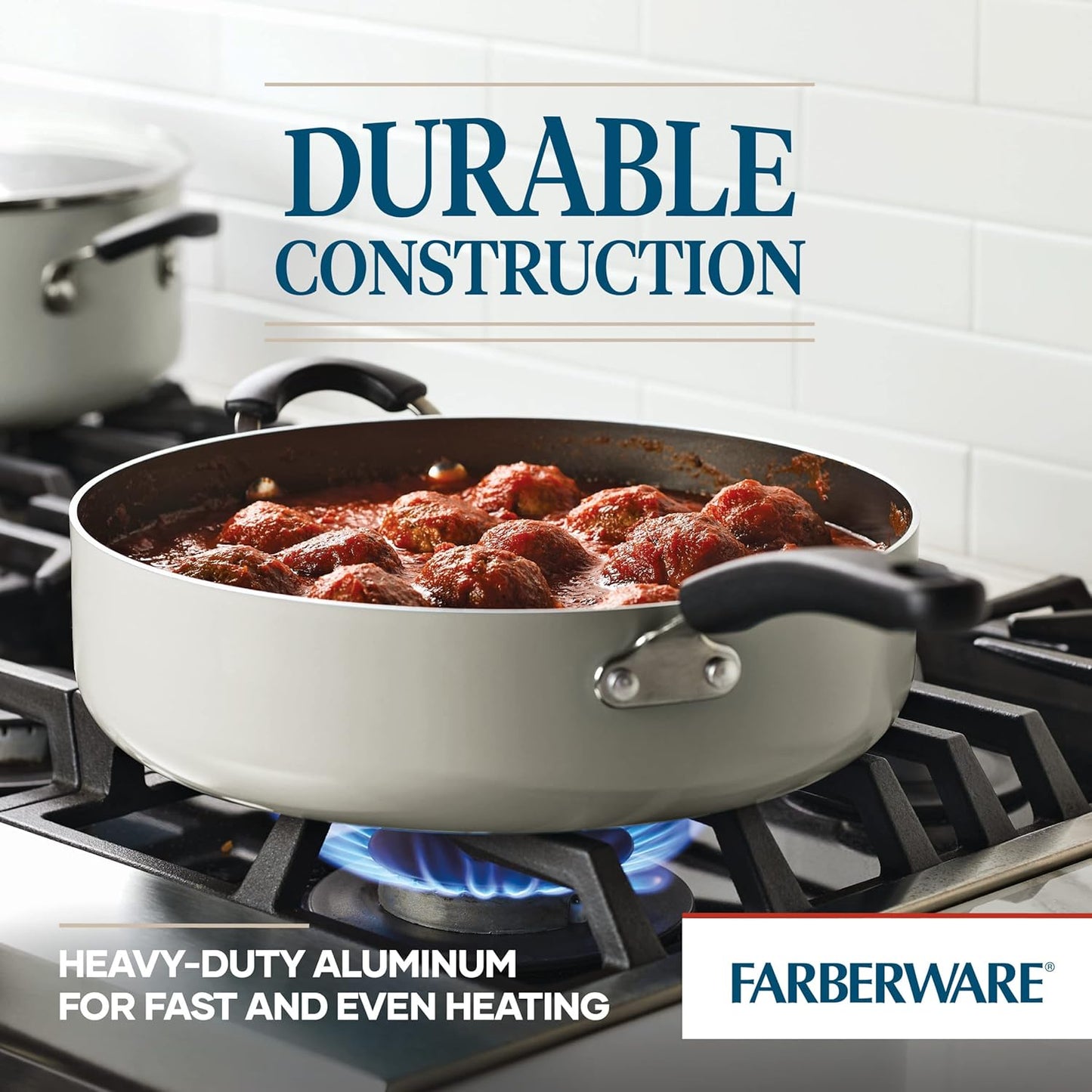 Farberware Cookstart DiamondMax Nonstick Jumbo Cooker with Lid and Helper Handle, Dishwasher Safe, 6 Quart - Silver