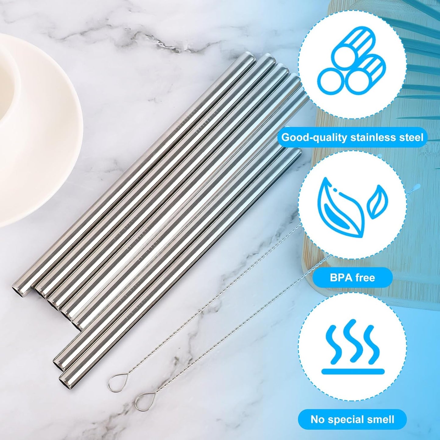 7pcs Metal Straws for Owala, Durable Stainless Steel Water Bottle Straw Replacements with 2 Cleaning Brushes for Owala Water Bottle 24oz/32oz
