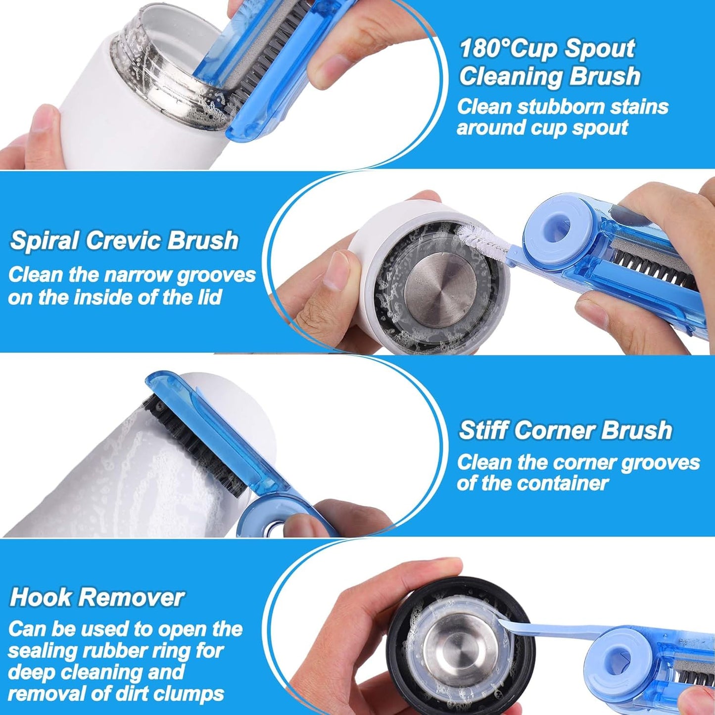 XANGNIER 4 in 1 Multifunctional Cleaning Brush,3 Pack Water Bottle Cleaner Brush,Bottle Gap Cleaner Brush,Cup Cover Cleaning Brush,Cup Crevice Cleaning Tools,Home Kitchen Cleaning Tools