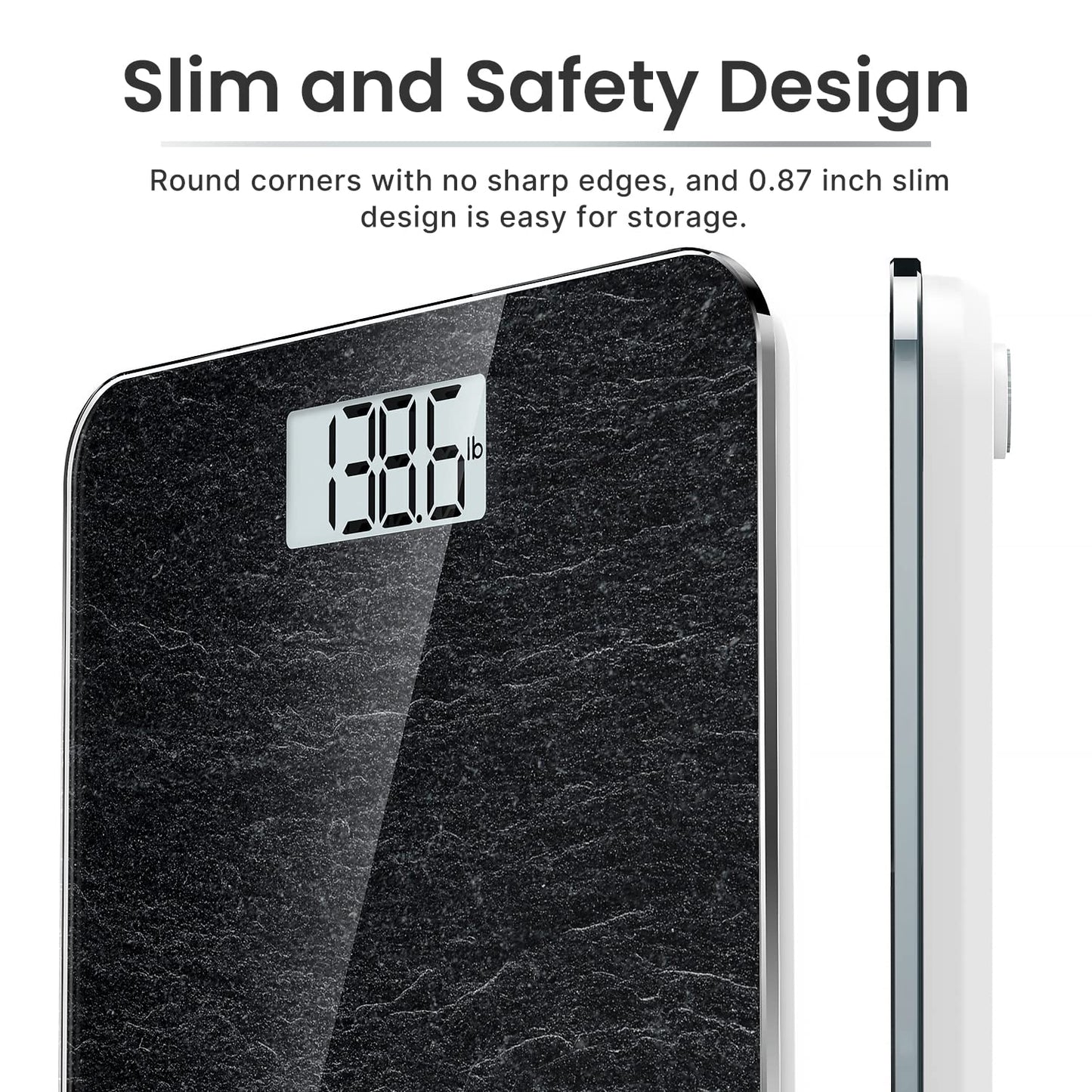 RENPHO Digital Bathroom Scale, Highly Accurate Body Weight Scale with Lighted LED Display, Round Corner Design, 400 lb, Core 1S, Marble