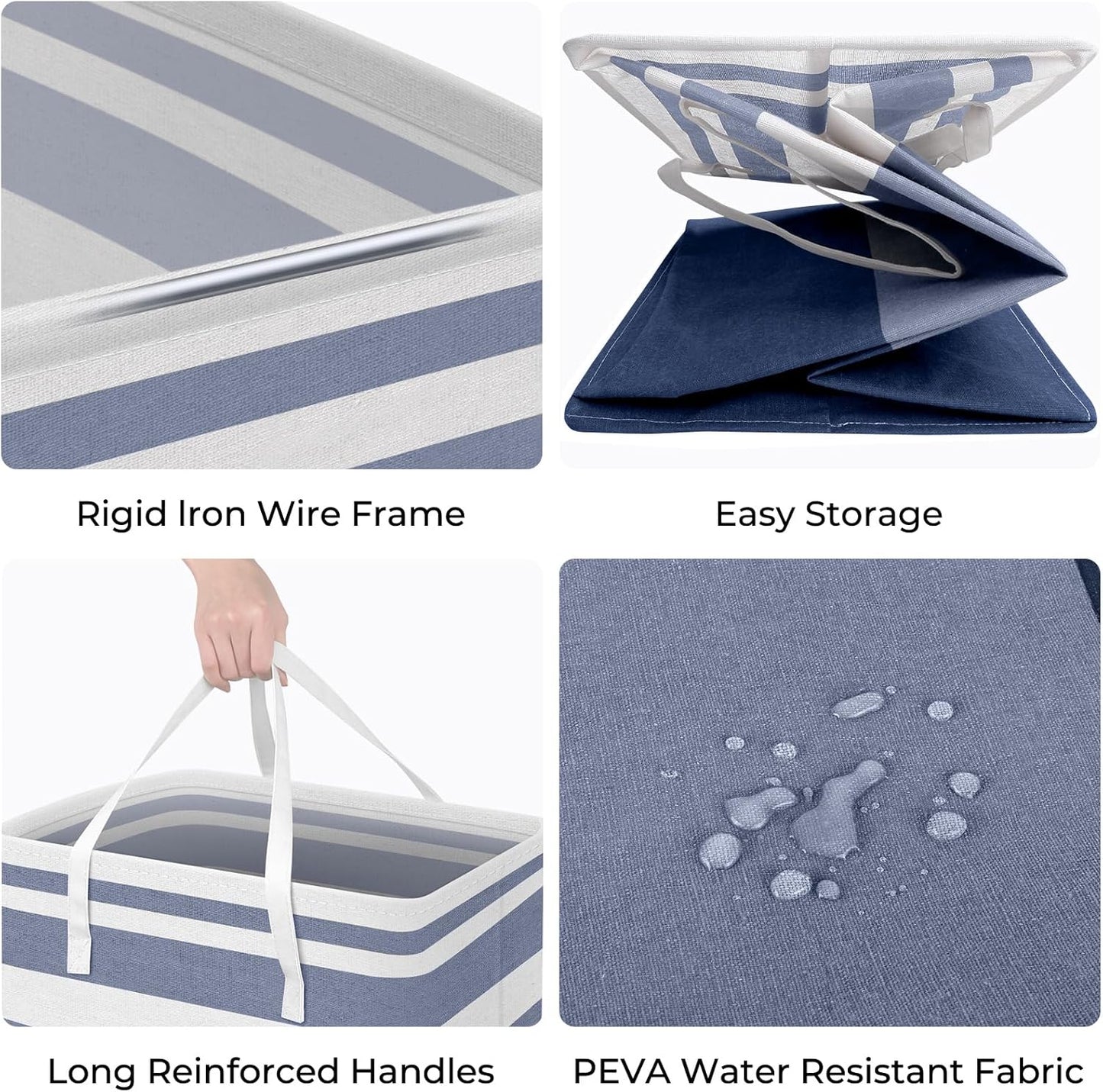 HomeHacks 2-Pack Large Laundry Basket, Waterproof, Freestanding Laundry Hamper, Collapsible Tall Clothes Hamper with Extended Handles for Clothes Toys in the Dorm and Family (Blue, 75L)