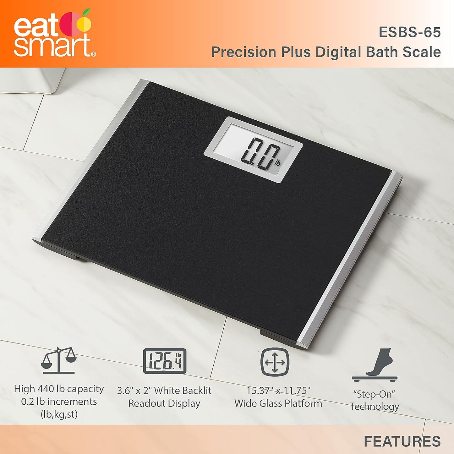 EatSmart Precision Plus Scale for Body Weight, Wide Platform for added comfort. Extra heavy 440 LB capacity