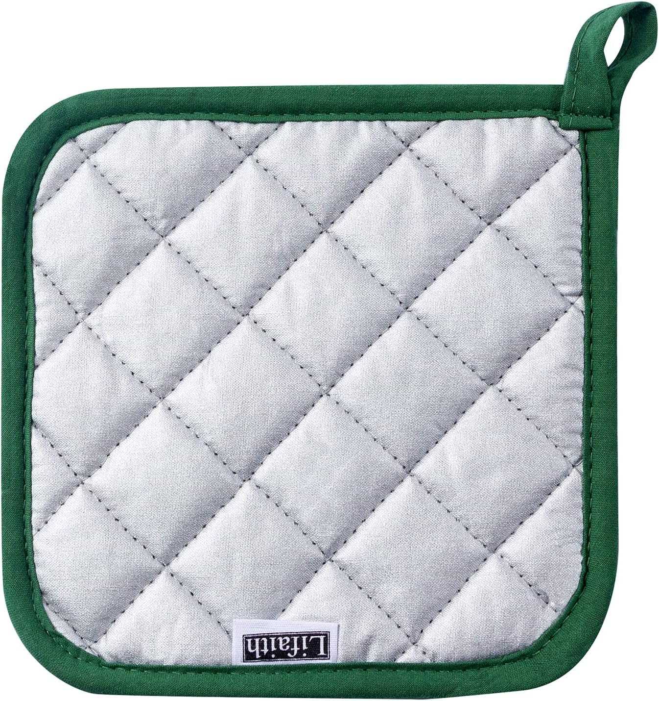 100% Cotton Kitchen Everyday Basic Terry Pot Holder Heat Resistant Coaster Potholder for Cooking and Baking Set of 5 Dark Green