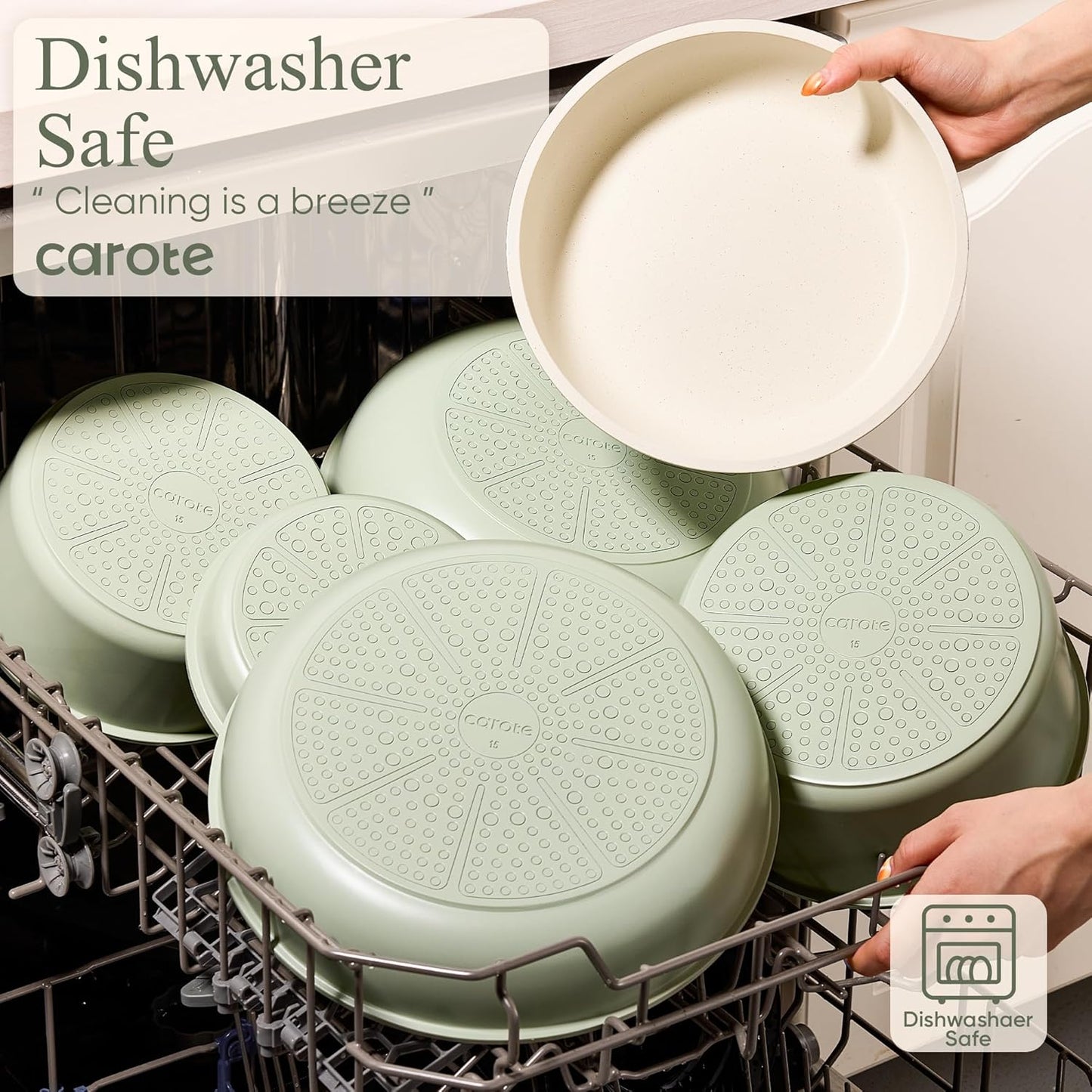 CAROTE Pots and Pans Set, Nonstick Cookware Set Detachable Handle, 19pcs Induction Kitchen Cookware Sets Non Stick with Removable Handle, RV Cookware Set, Oven Safe, Sage Green