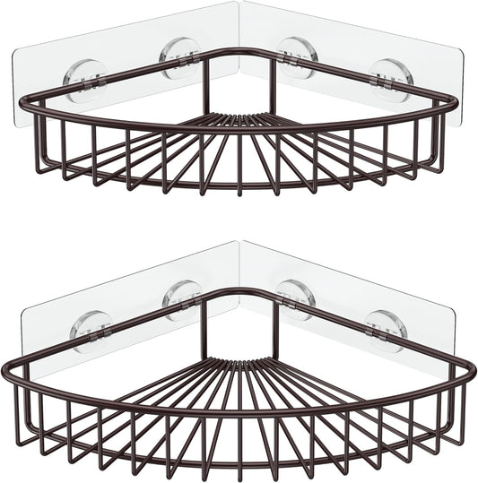SMARTAKE 2-Pack Corner Shower Caddy, SUS304 Stainless Steel, Wall Mounted Bathroom Shelf with Adhesive, Storage Organizer for Toilet, Dorm and Kitchen (Bronze)