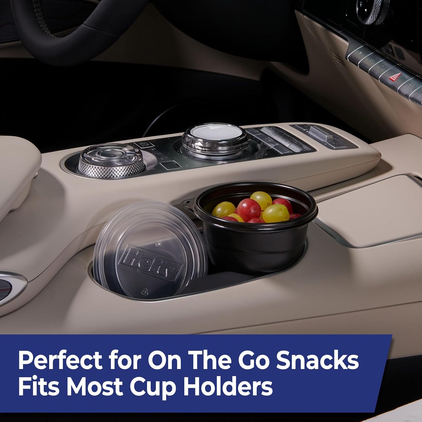 Hefty Multi-Purpose Black Plastic Cups with Lids, Reusable To Go Cups with Lids, Holds Food and Drink, Fits Most Car Cup Holders, Leak-Resistant Lid, Microwave Safe, Dishwasher Safe, 4 Count