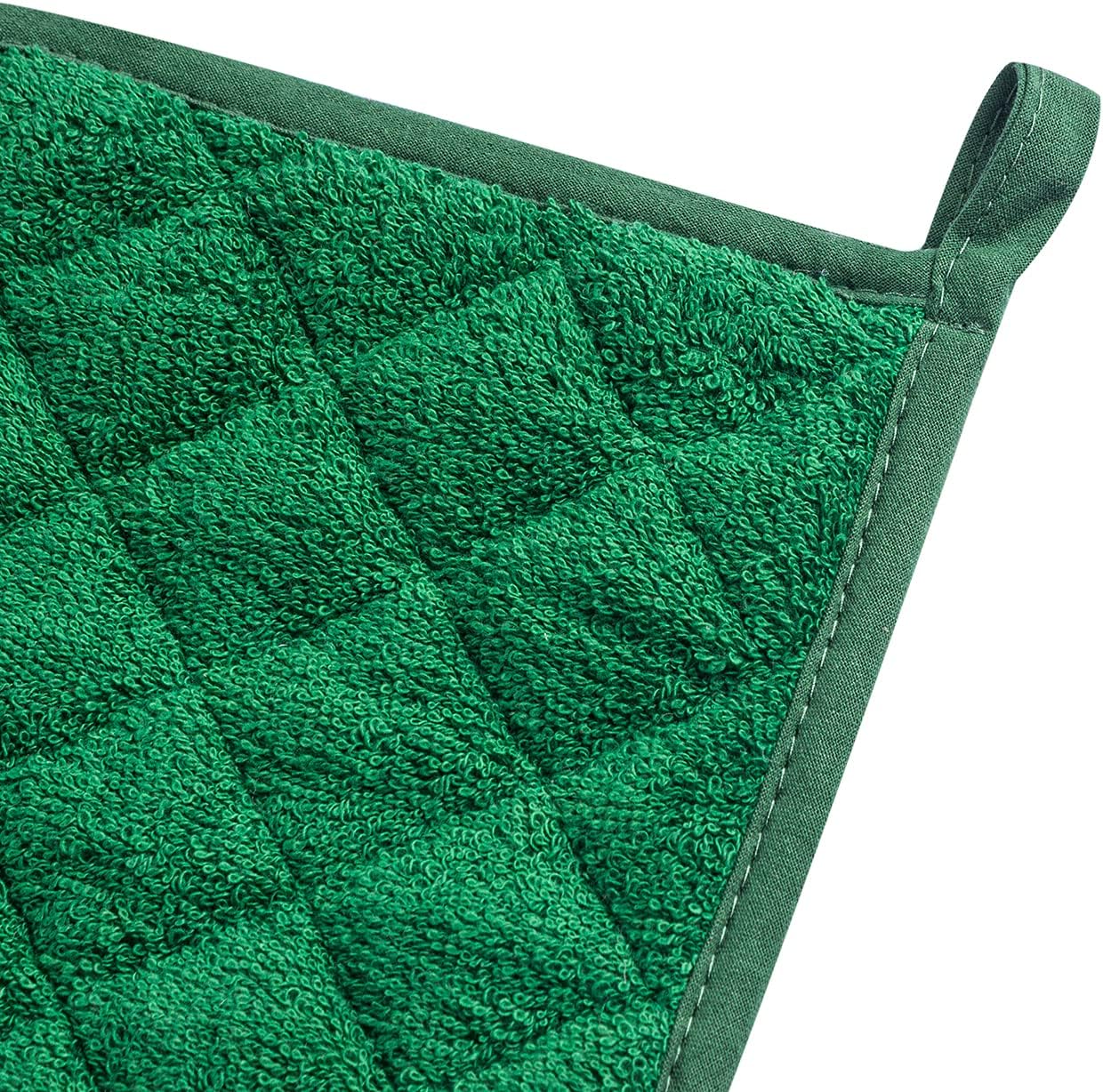 100% Cotton Kitchen Everyday Basic Terry Pot Holder Heat Resistant Coaster Potholder for Cooking and Baking Set of 5 Dark Green