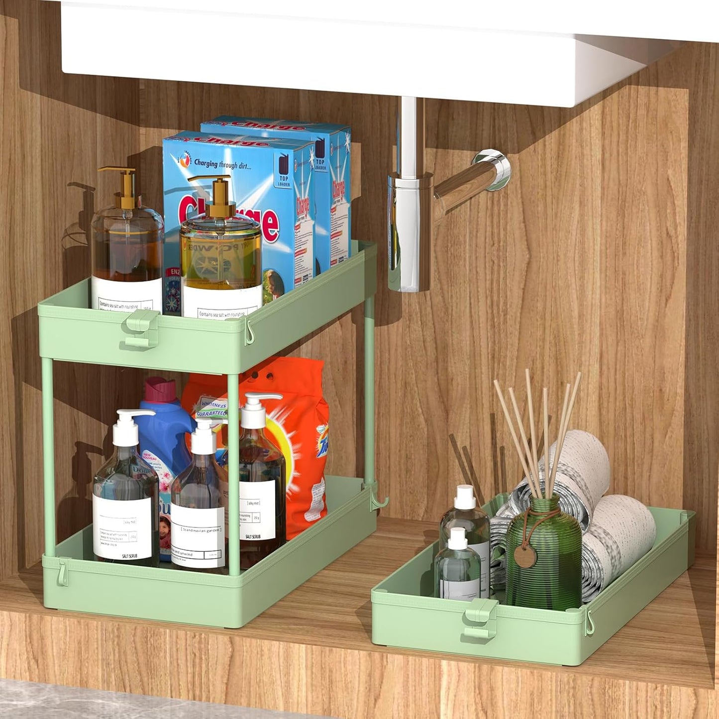 SPACEKEEPER Rolling Storage Cart 3 Tier, Bathroom Cart Organizer Laundry Room Organizer Utility Cart Mobile Shelving Unit Multi-Functional Shelves for Office, Kitchen, Bathroom, Green, SPKSC302GN