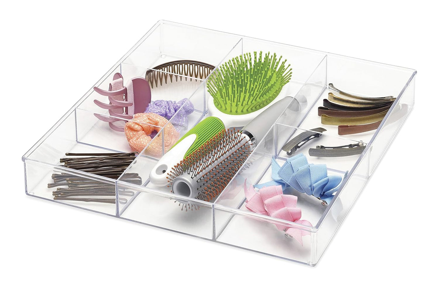 Whitmor Clear 6-Section Drawer Organizer | For Makeup & Accessories | Sturdy Resin | 11.9 x 11.9 x 1.7 Inches | Pack of 6
