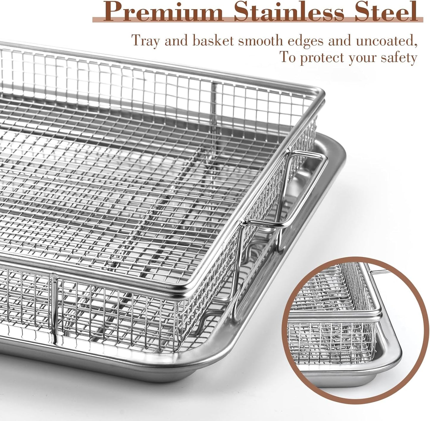 4PCS Air Fryer Basket for Oven, Nonstick Stainless Steel Baking Sheet 360°Heating Grilling Oven Air Fryer Accessories Basket and Tray for Family BBQ Party Cooking 15.5"x11"&13.5"x9.7"