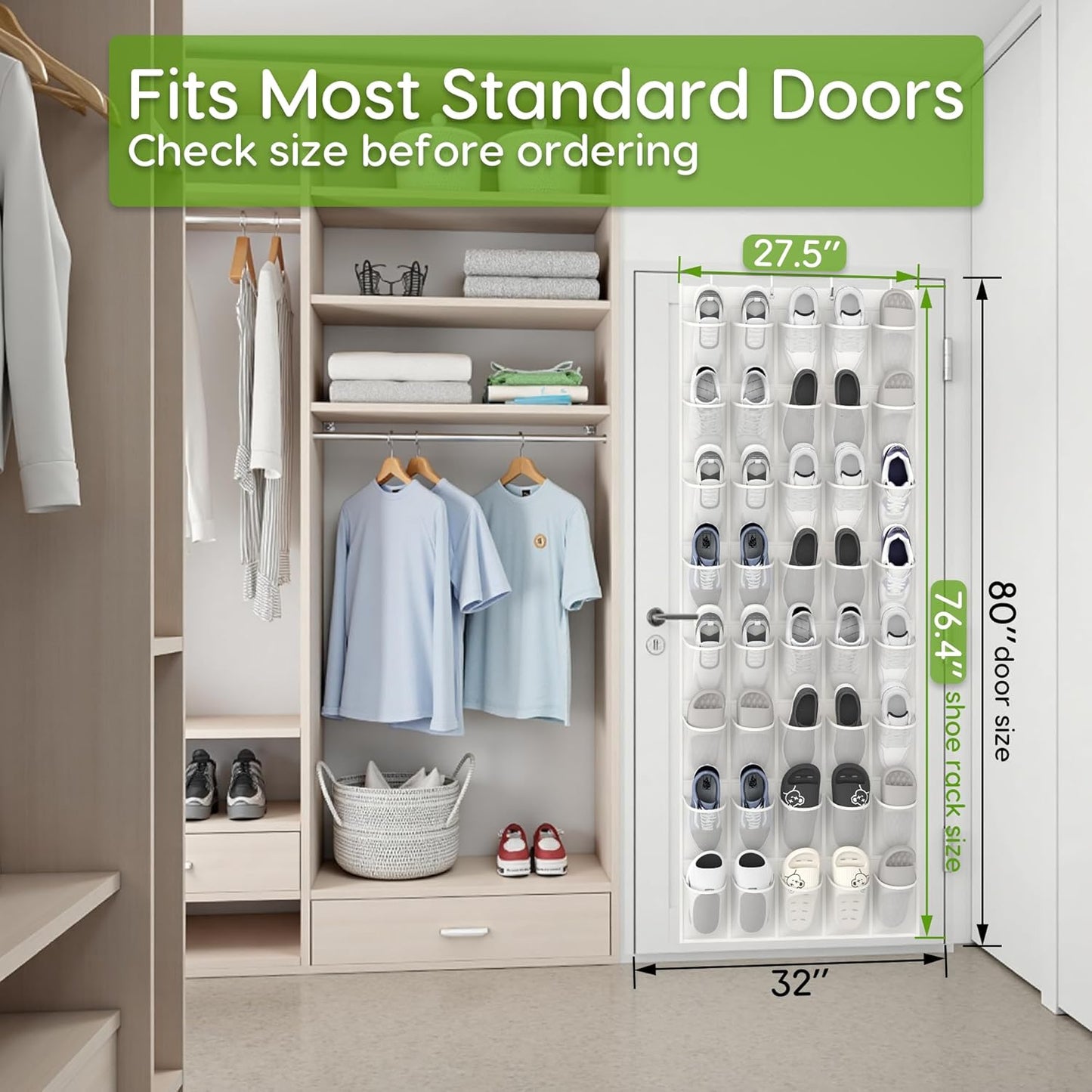 Unjumbly Over the Door Shoe Organizer with 40 Large Breathable Mesh Pockets, Space Saving Shoe Holder, Hanging Shoe Rack for Entryway Bedroom Closet Storage (White, 40 Pockets)